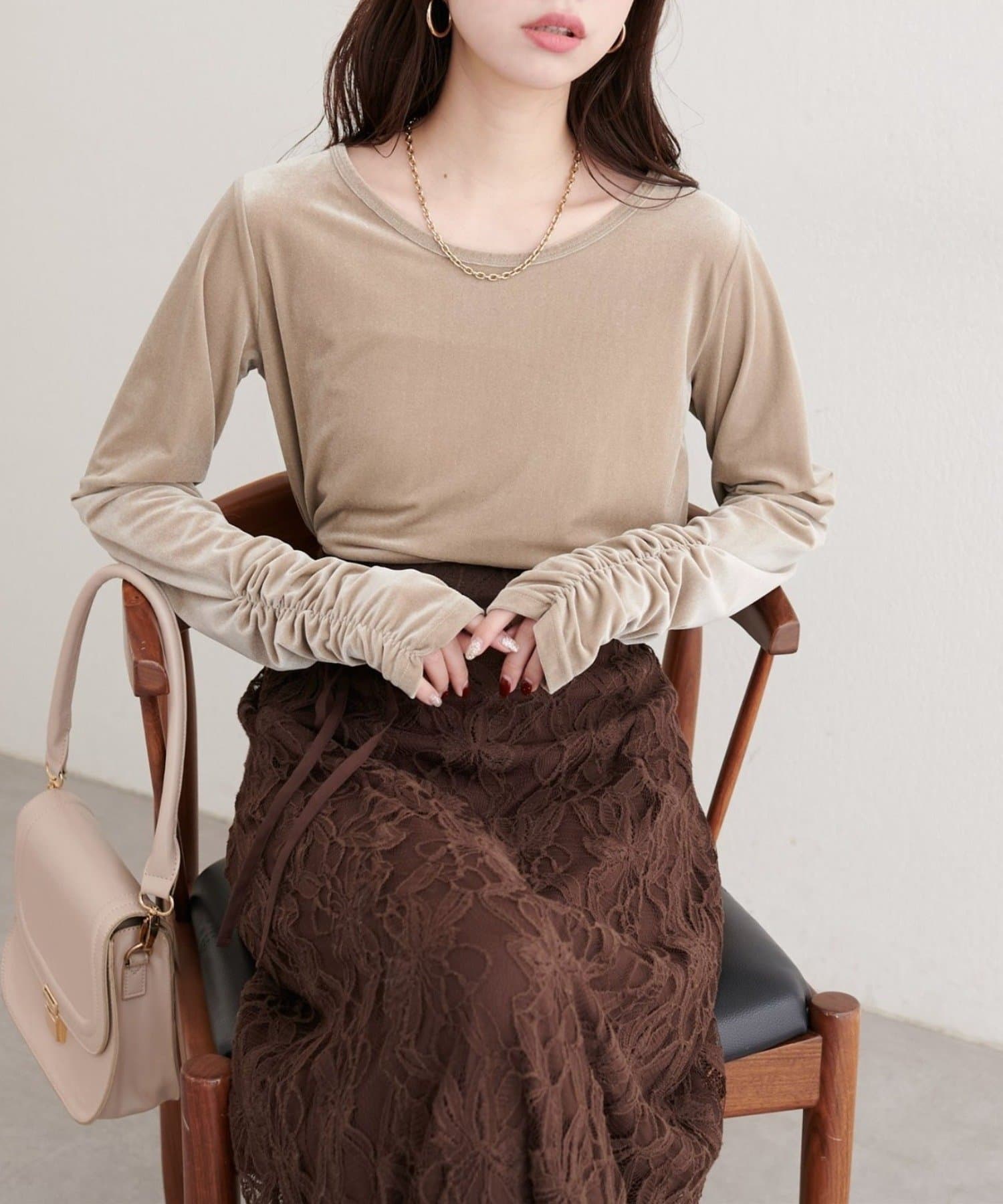 NICE CLAUP / OLIVE des OLIVE OUTLET(ナイスクラップ  / オリーブ デ オリーブ アウトレット) 【natural couture】ストレッチベロアロングT