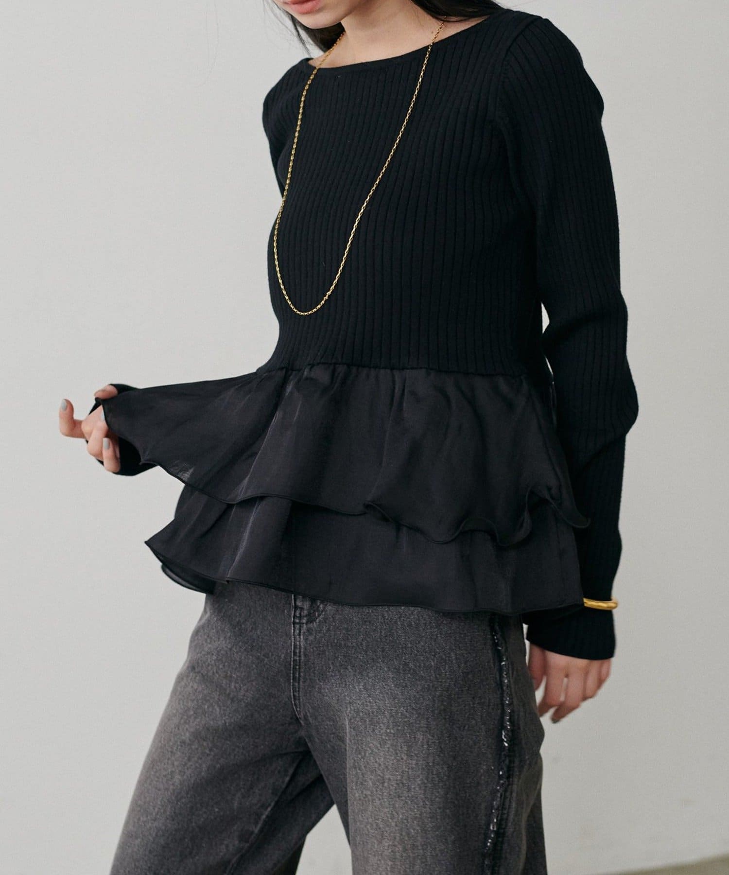 NICE CLAUP / OLIVE des OLIVE OUTLET(ナイスクラップ  / オリーブ デ オリーブ アウトレット) 【LARUTA】前後2WAYペプラムフリルニット