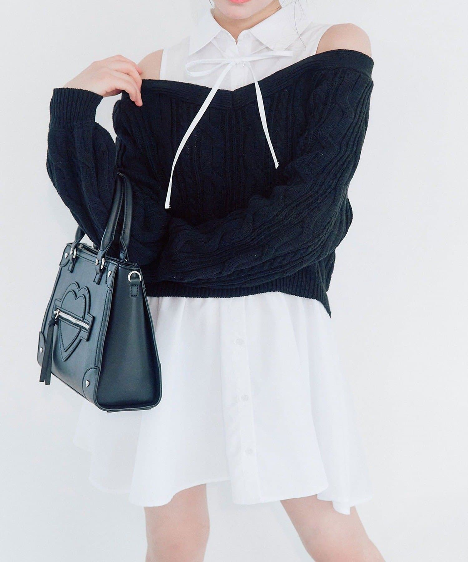 NICE CLAUP / OLIVE des OLIVE OUTLET(ナイスクラップ  / オリーブ デ オリーブ アウトレット) 【OLIVE des OLIVE】肩あきドッキングワンピ