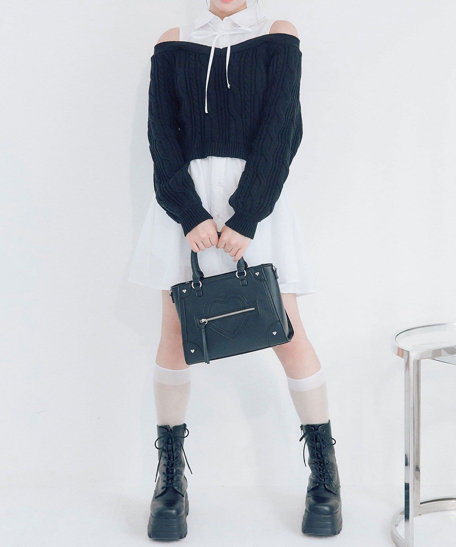 NICE CLAUP / OLIVE des OLIVE OUTLET(ナイスクラップ  / オリーブ デ オリーブ アウトレット) 【OLIVE des OLIVE】肩あきドッキングワンピ