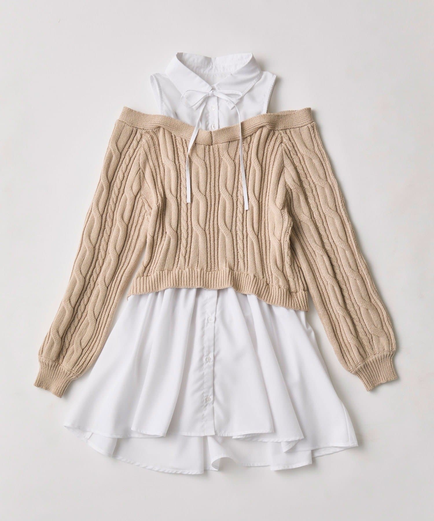 NICE CLAUP / OLIVE des OLIVE OUTLET(ナイスクラップ  / オリーブ デ オリーブ アウトレット) 【OLIVE des OLIVE】肩あきドッキングワンピ