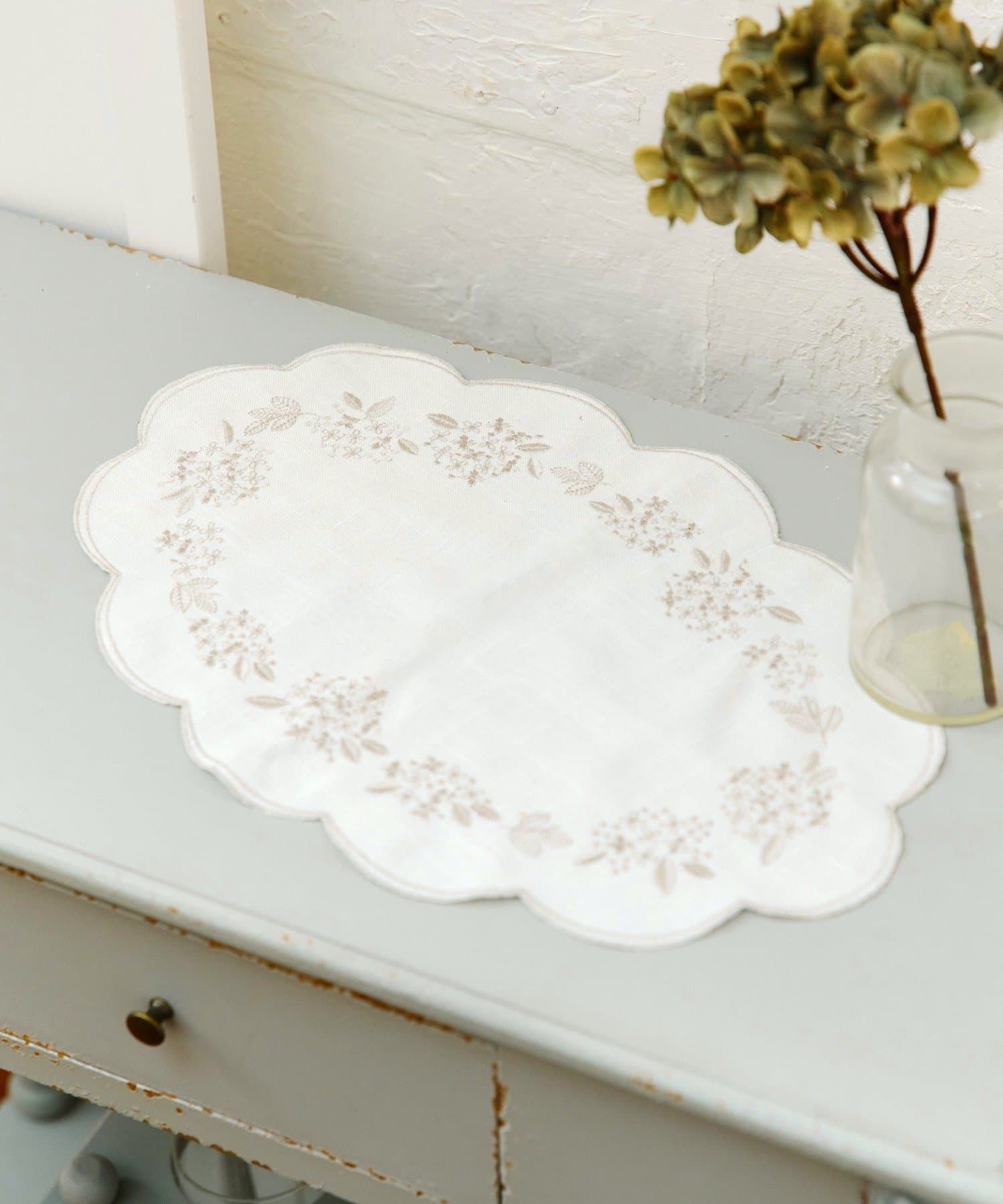 salut!(サリュ) あじさい刺繍ドイリー：36×24cm／hortensia