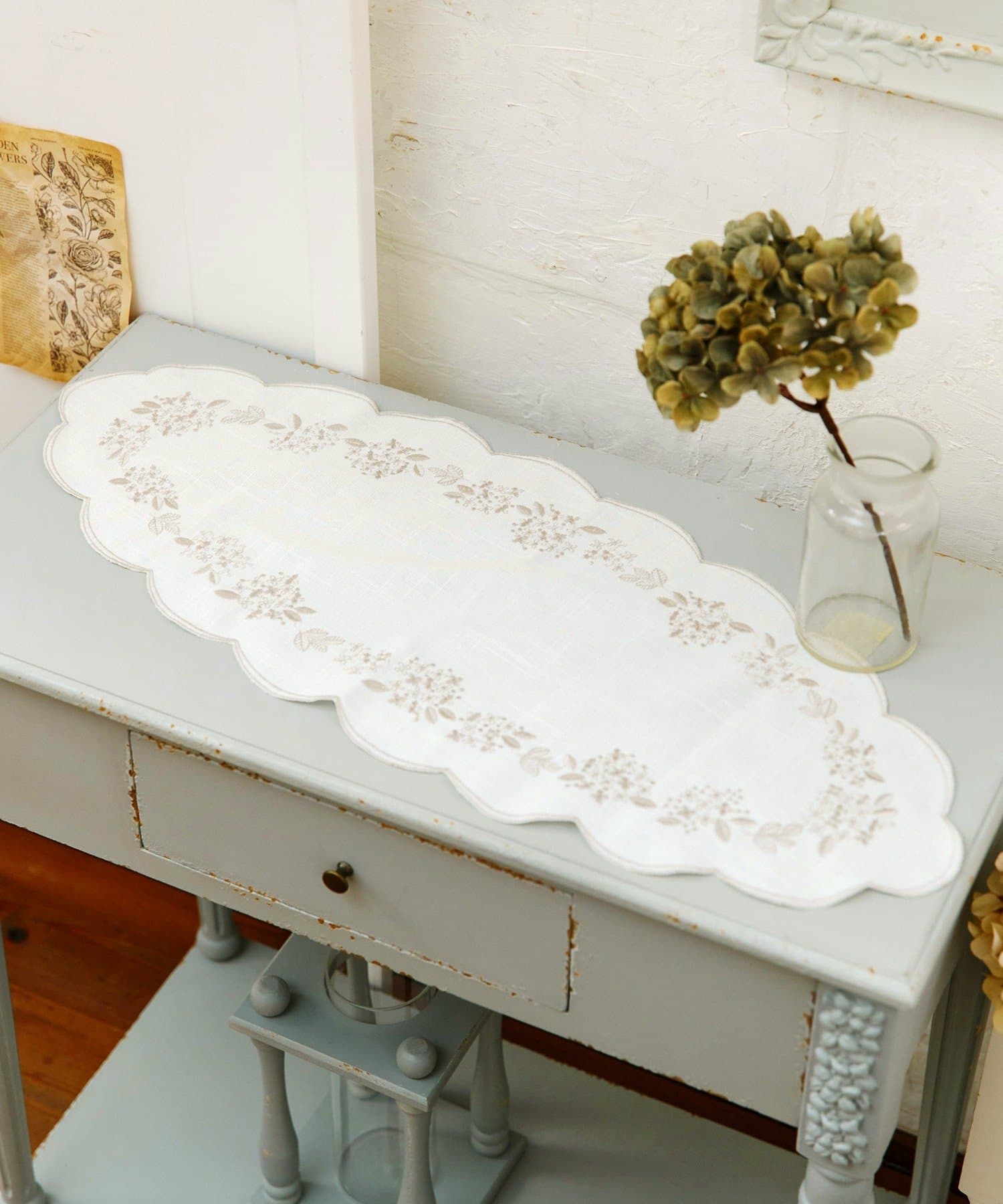 salut!(サリュ) あじさい刺繍ドイリー：60×24cm／hortensia