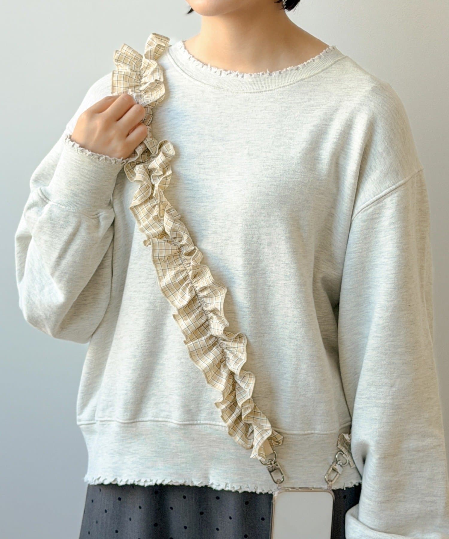 3COINS(スリーコインズ) チェックフリルスマホショルダー