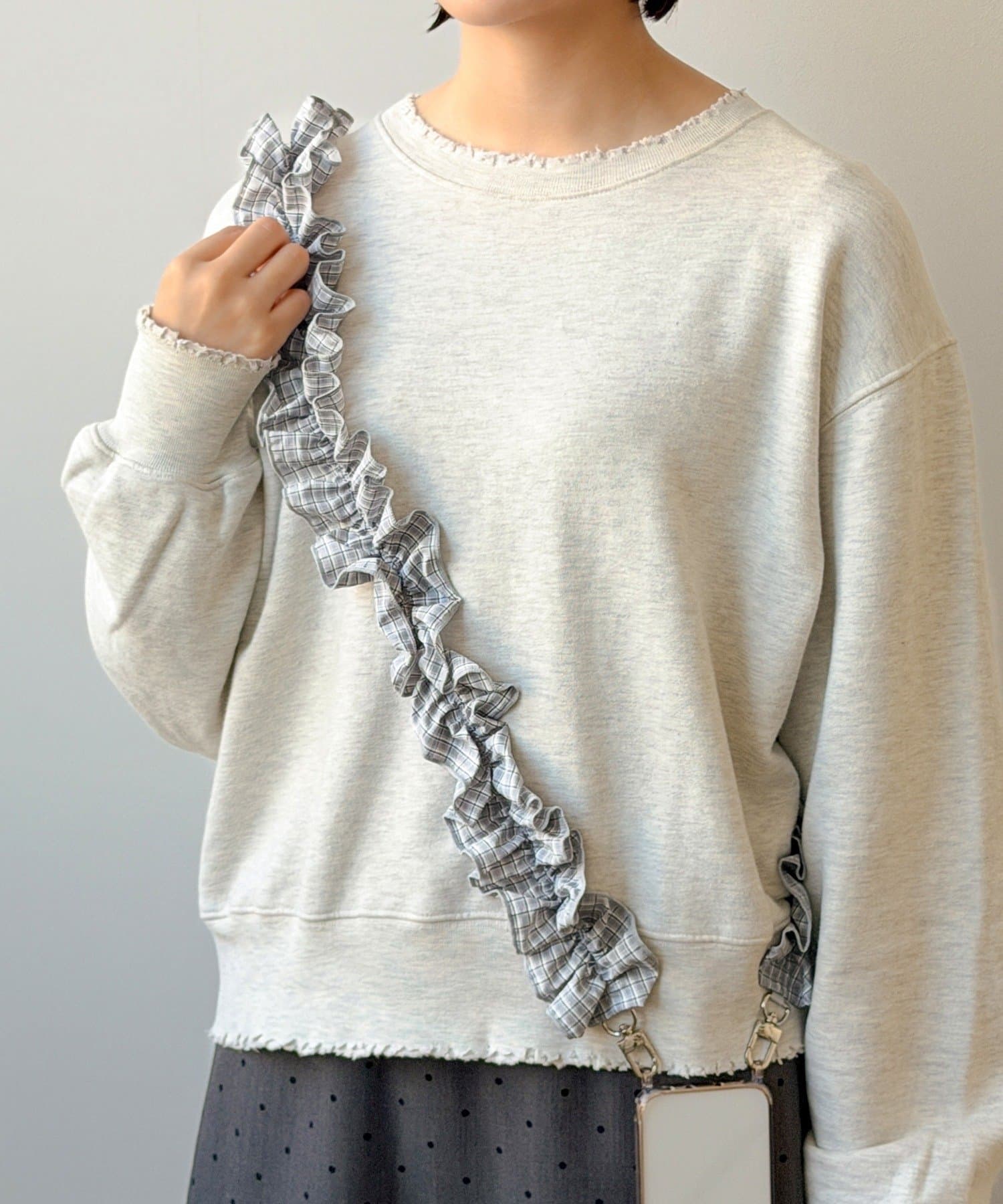 3COINS(スリーコインズ) チェックフリルスマホショルダー