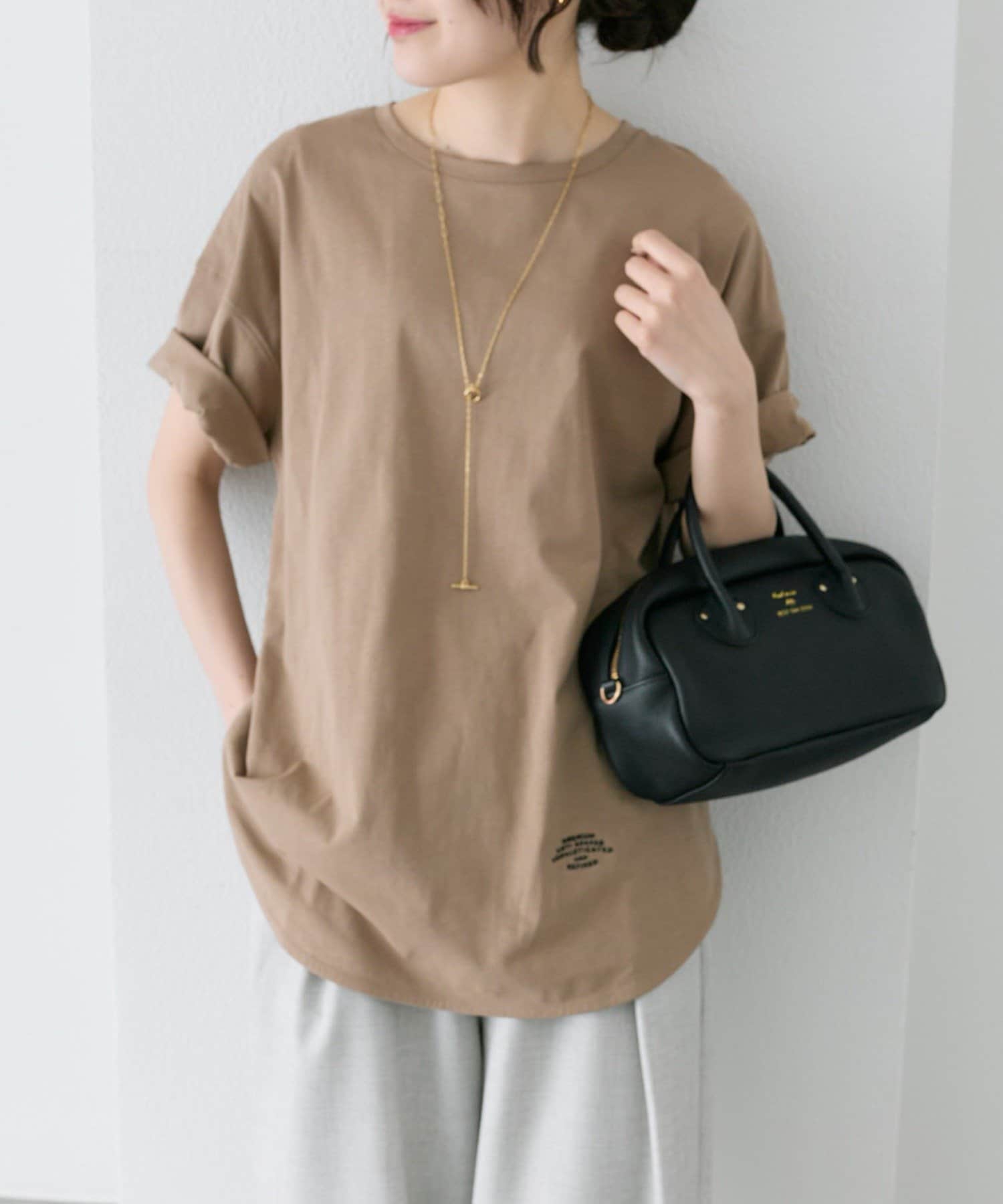 PUAL CE CIN(ピュアルセシン) 【汗ジミ防止加工】ワンポイントロゴ刺繍Tシャツ