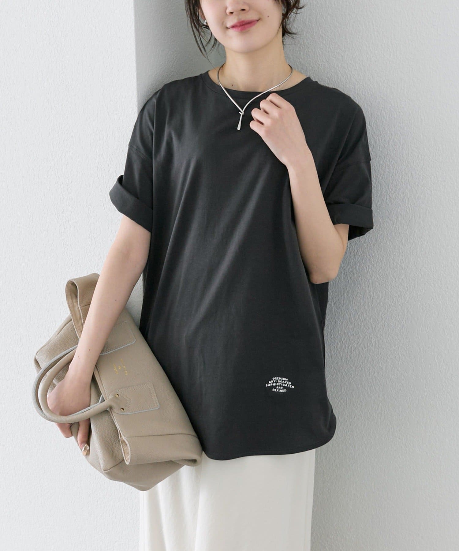 PUAL CE CIN(ピュアルセシン) 【汗ジミ防止加工】ワンポイントロゴ刺繍Tシャツ