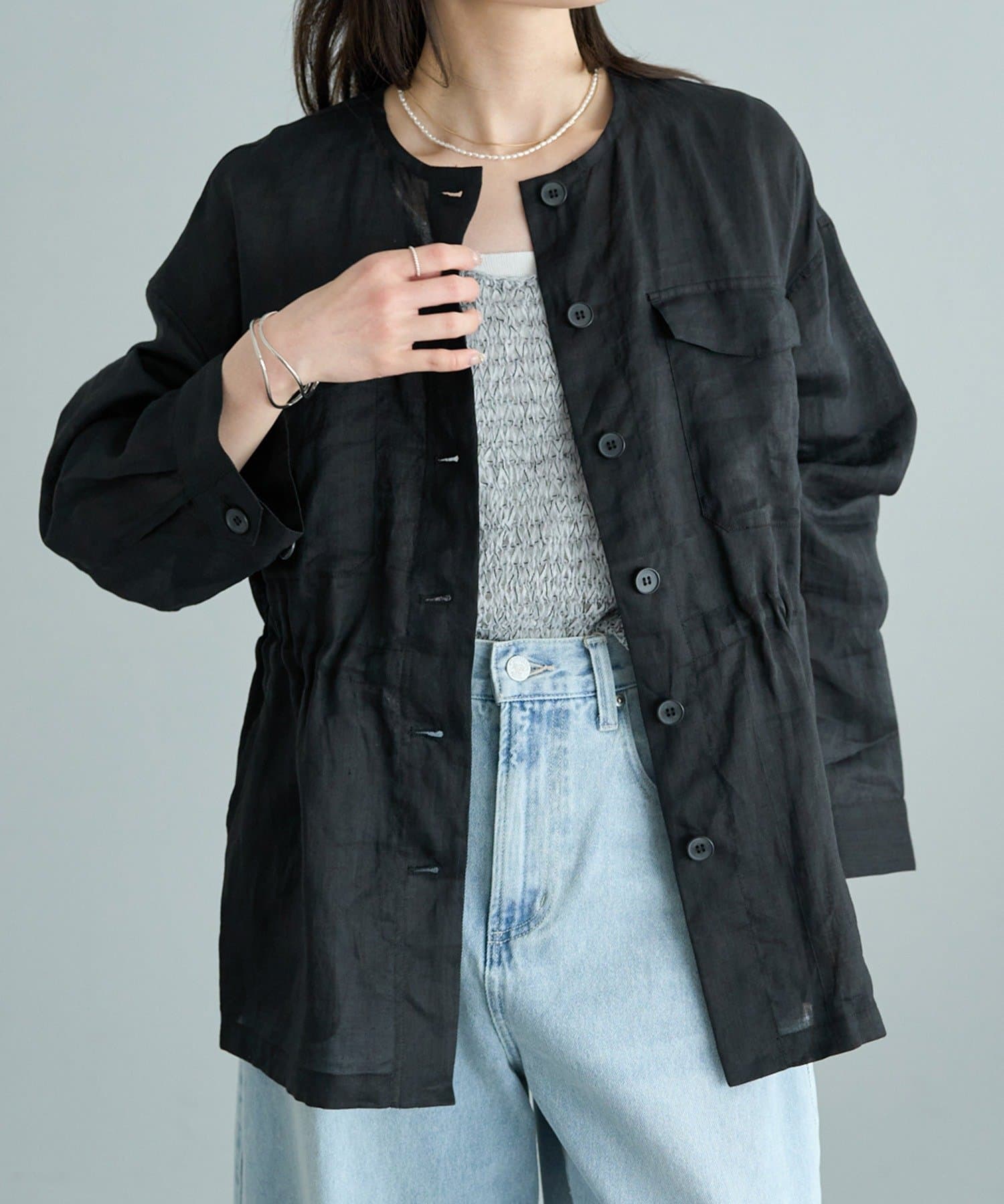 PUAL CE CIN(ピュアルセシン) ラミーノーカラーサファリジャケット