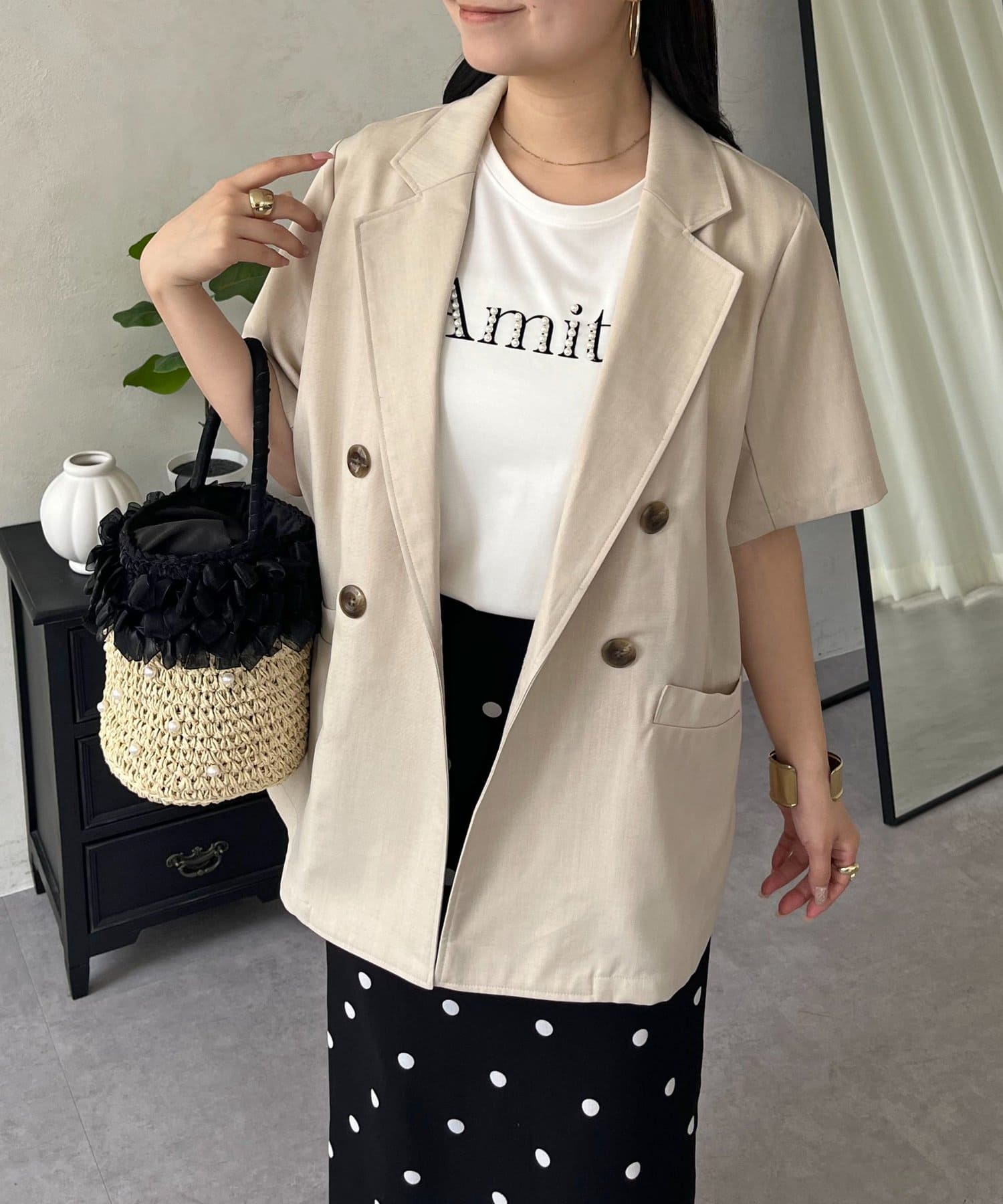 prose verse(プロズヴェール) リネンタッチWボタン半袖シャツジャケット