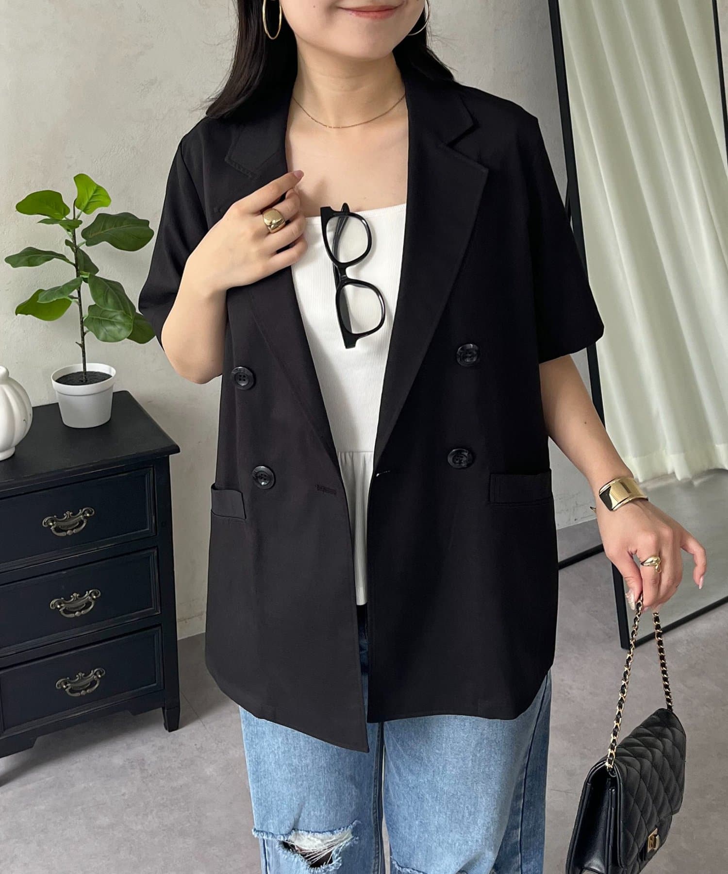 prose verse(プロズヴェール) リネンタッチWボタン半袖シャツジャケット