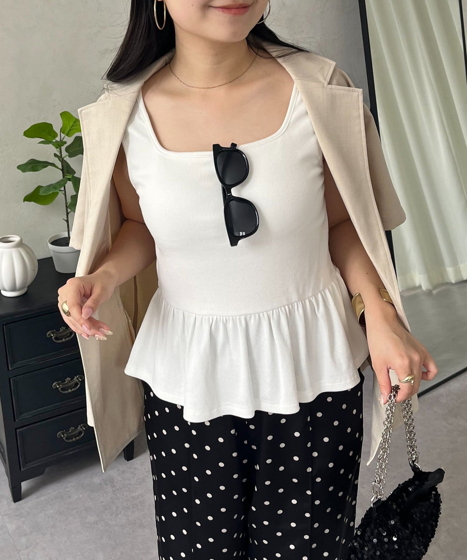 prose verse(プロズヴェール) カップ付きペプラムリブタンクトップ