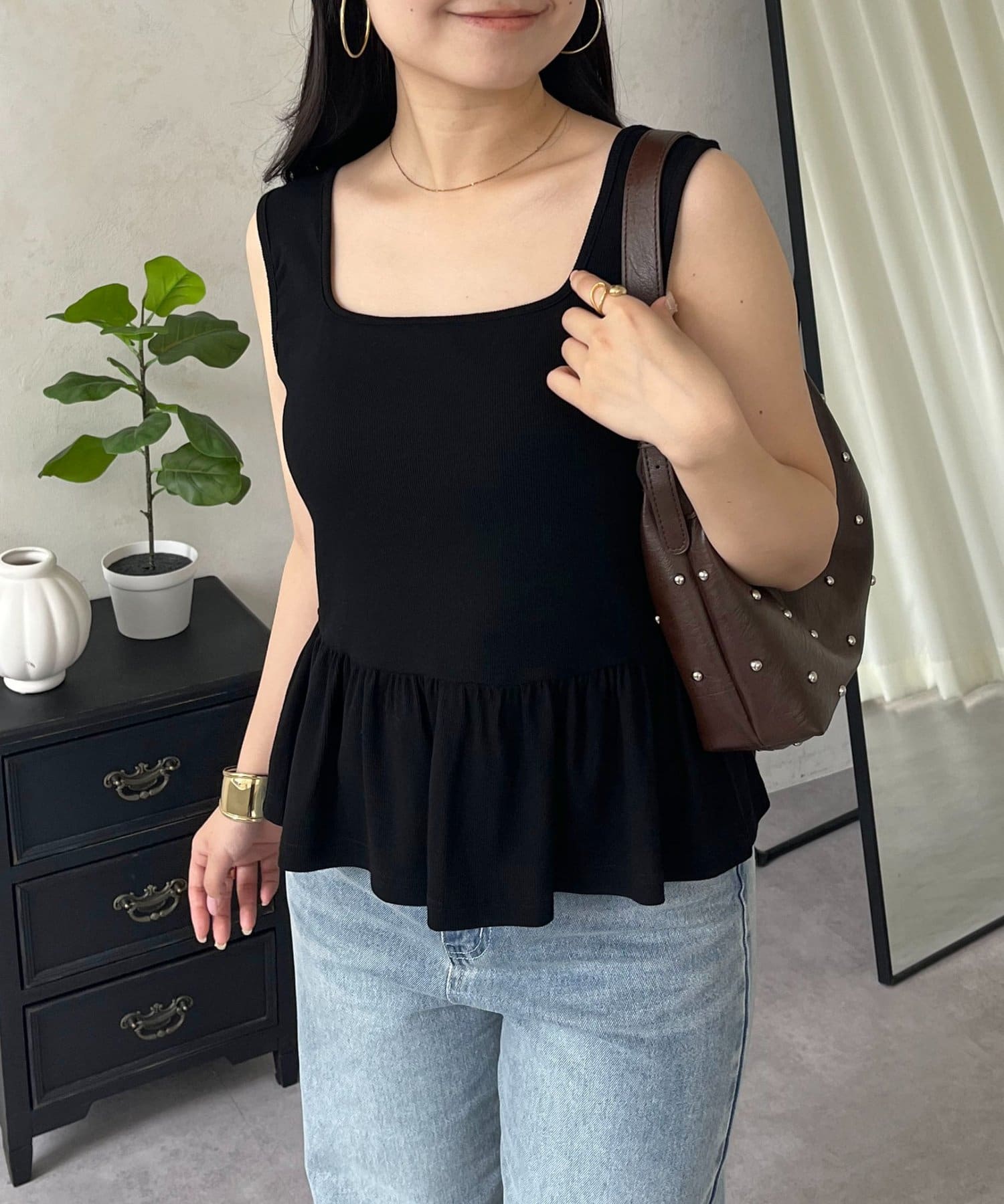 prose verse(プロズヴェール) カップ付きペプラムリブタンクトップ