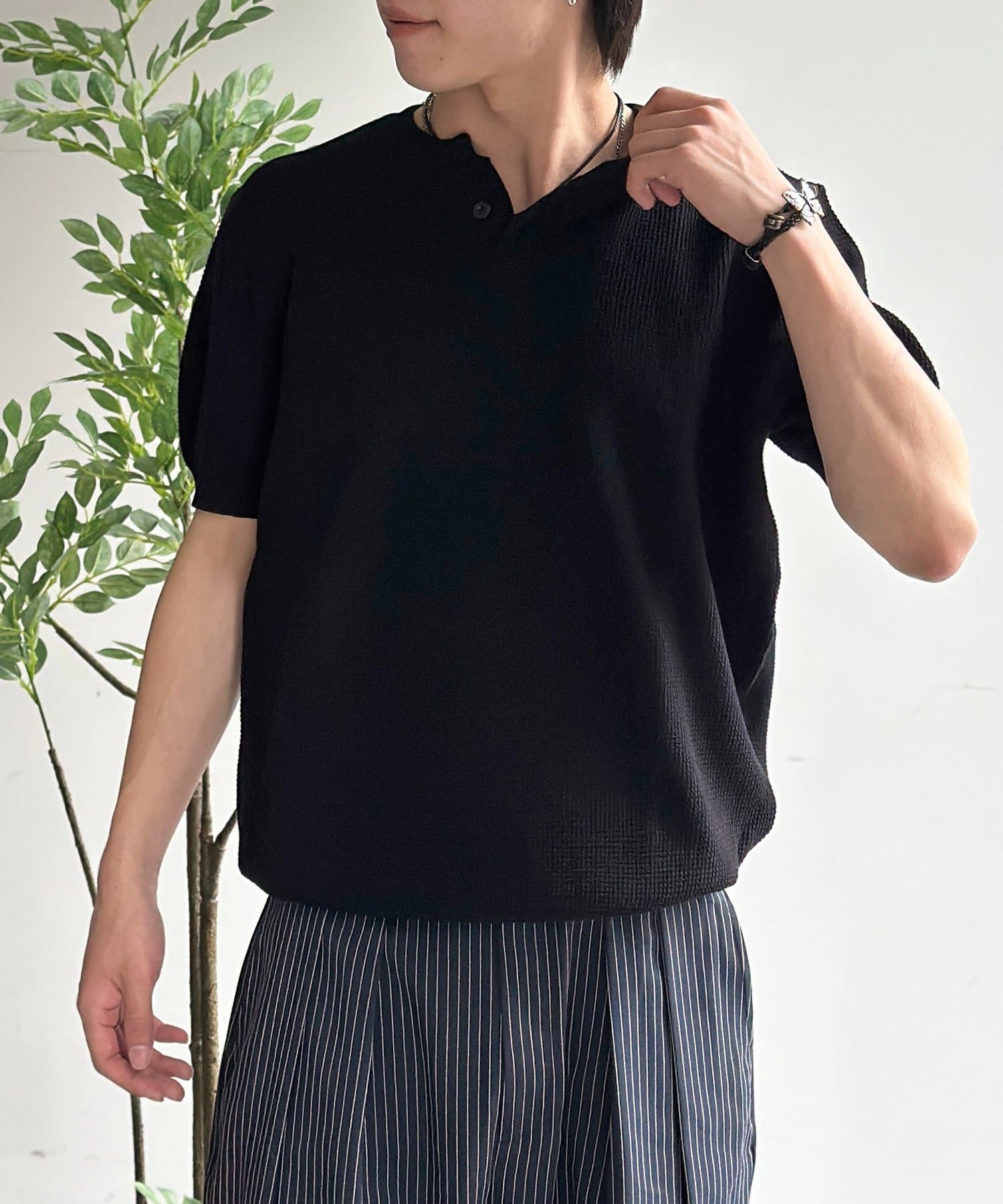 CPCM(シーピーシーエム) ヘンリー半袖ニットプルオーバー