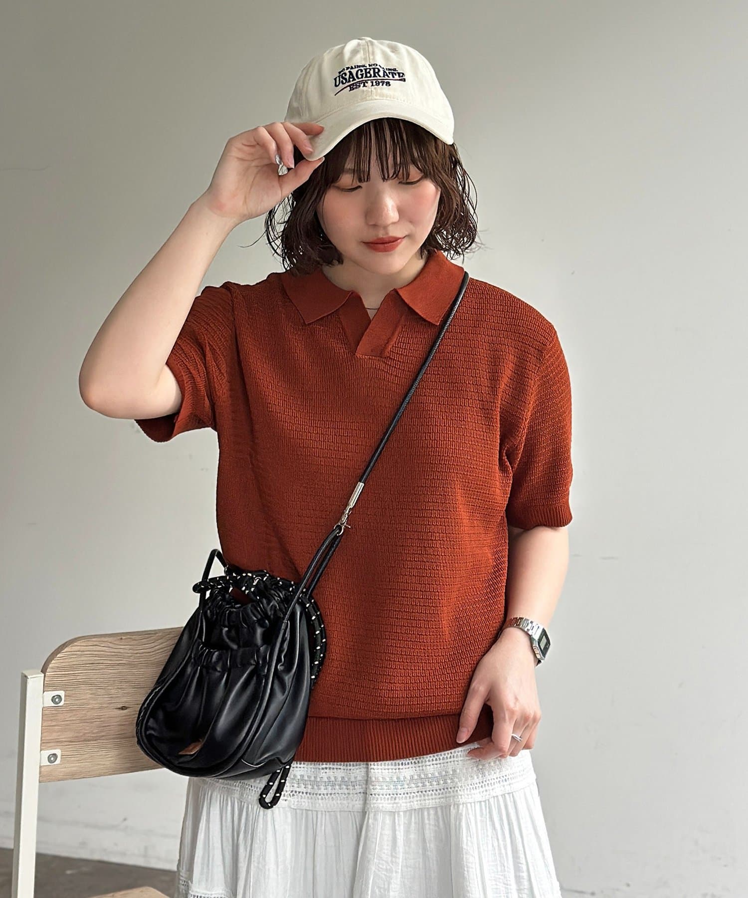 CPCM(シーピーシーエム) スキッパー半袖ニットプルオーバー