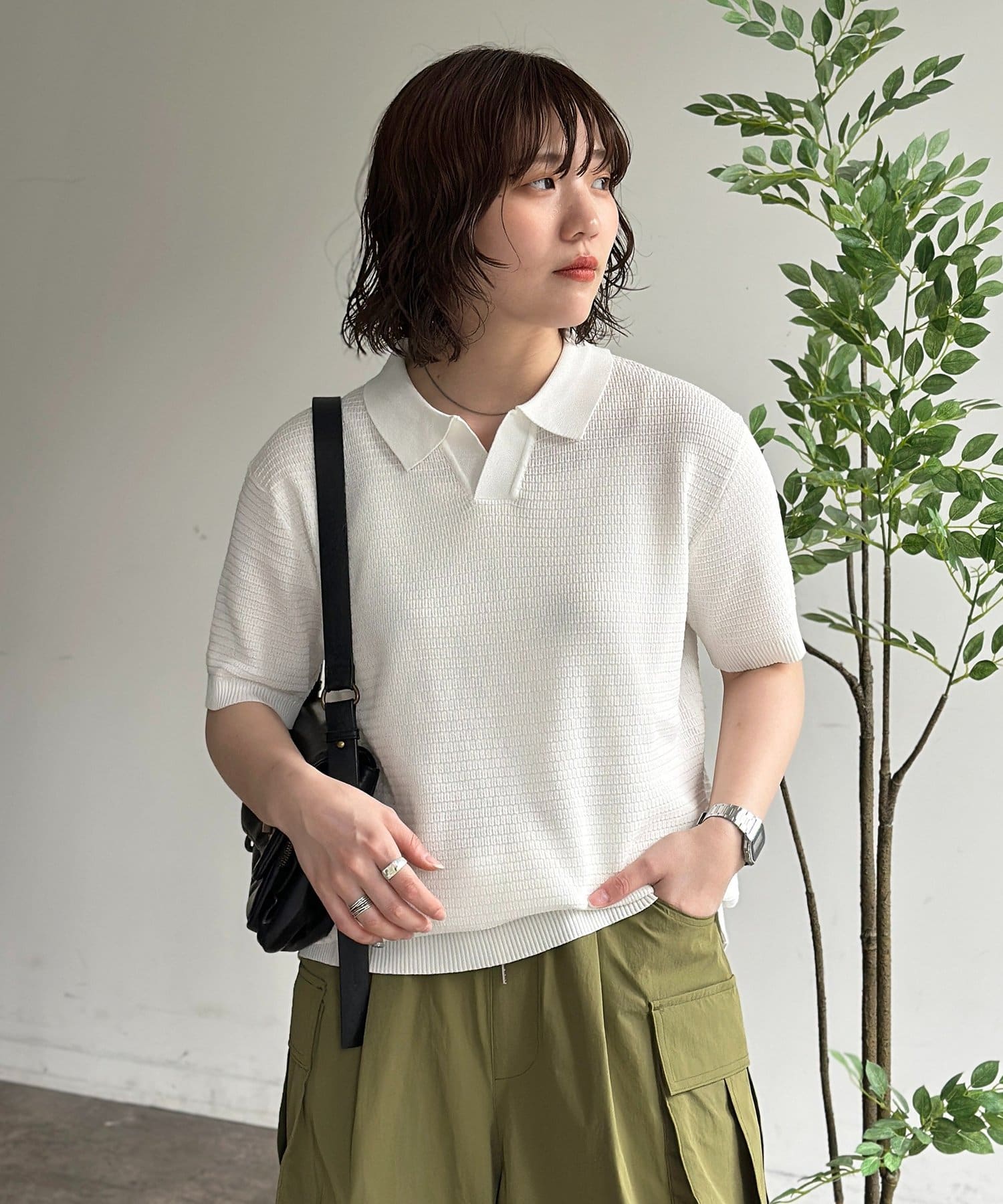 CPCM(シーピーシーエム) スキッパー半袖ニットプルオーバー