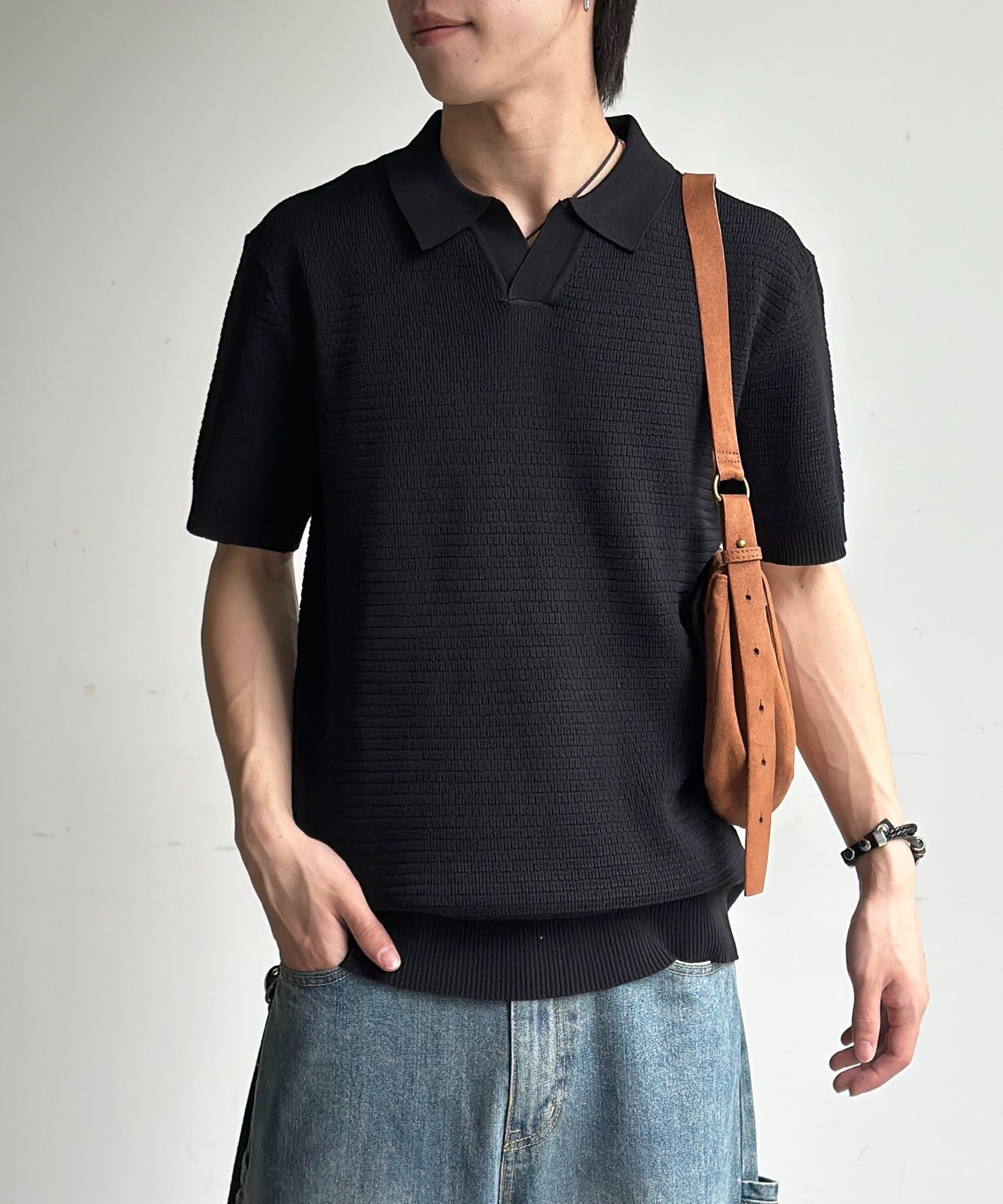 CPCM(シーピーシーエム) スキッパー半袖ニットプルオーバー