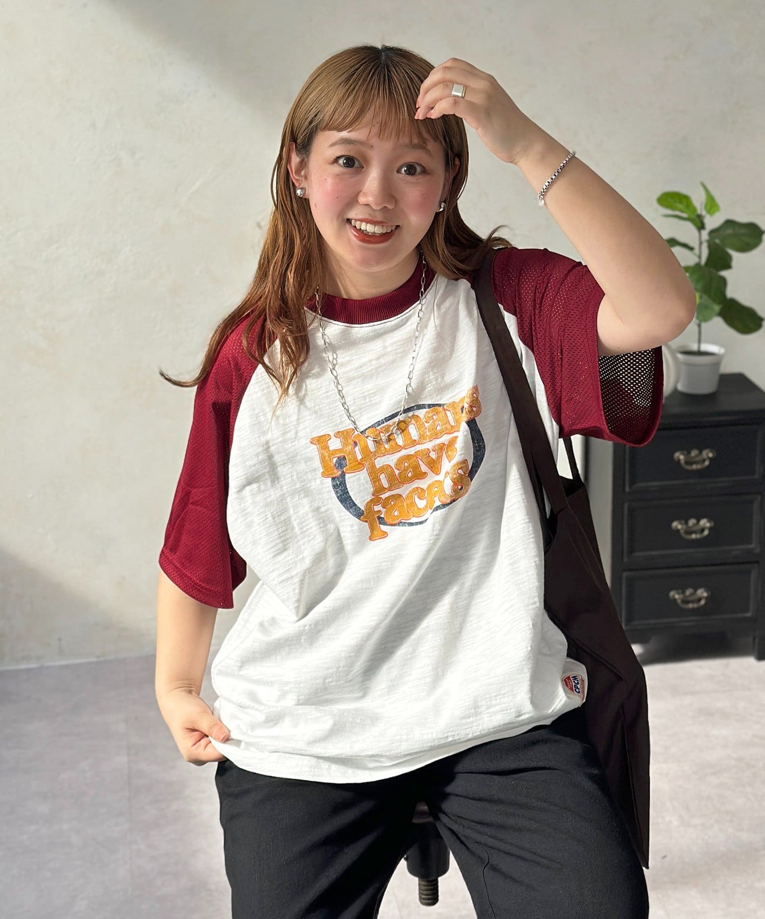 CPCM(シーピーシーエム) 袖メッシュラグランロゴT