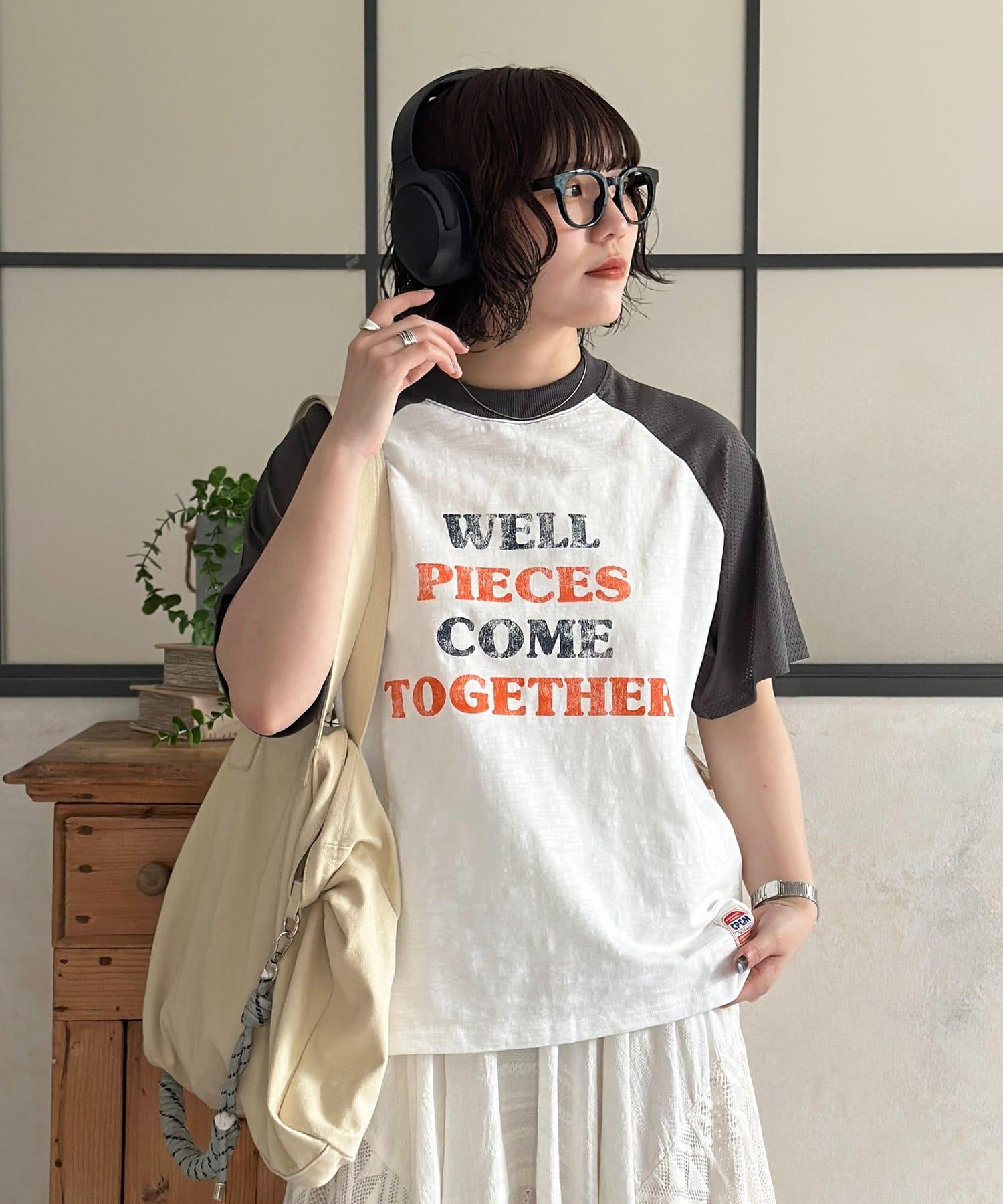 CPCM(シーピーシーエム) 袖メッシュラグランロゴT