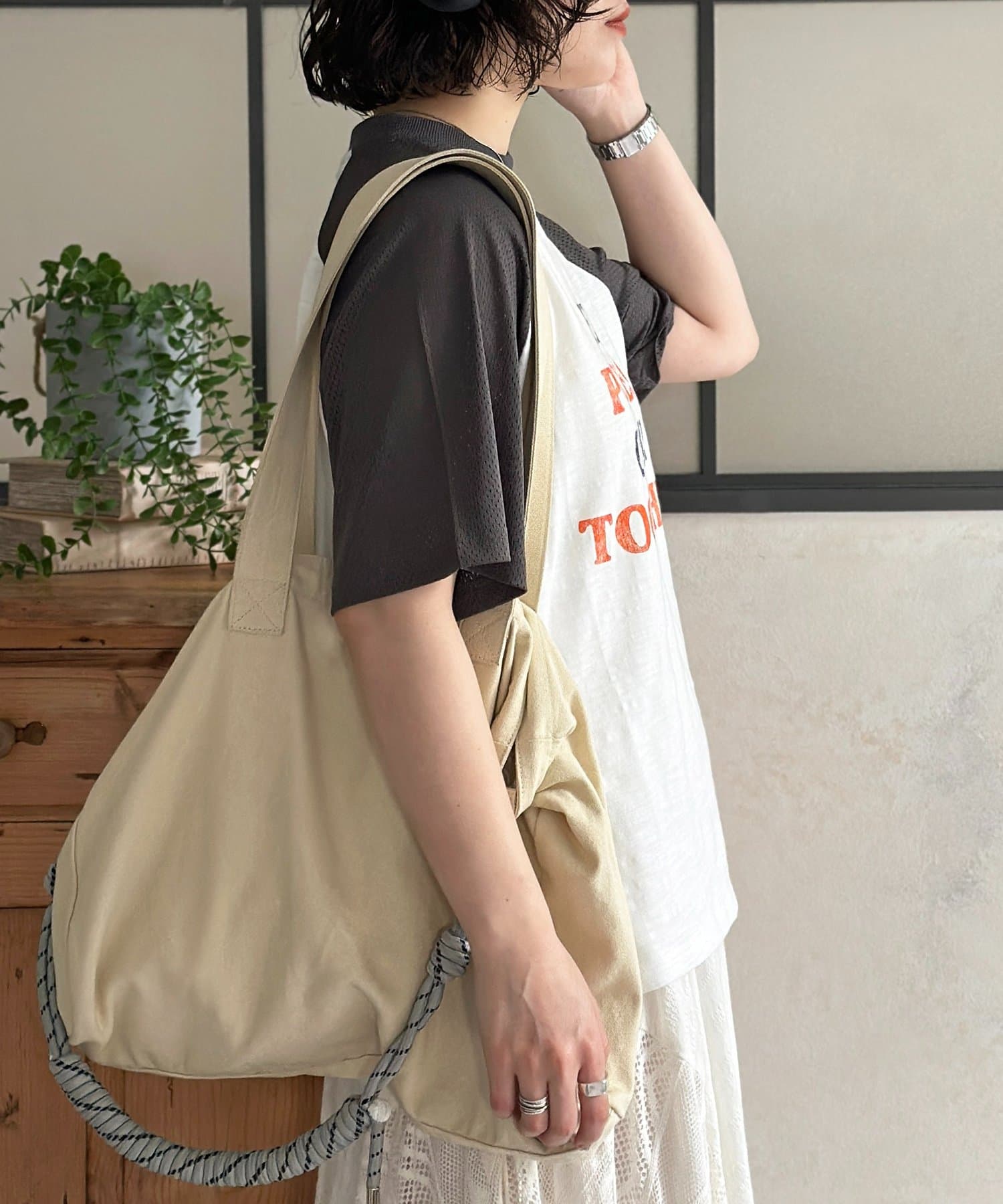 CPCM(シーピーシーエム) 袖メッシュラグランロゴT