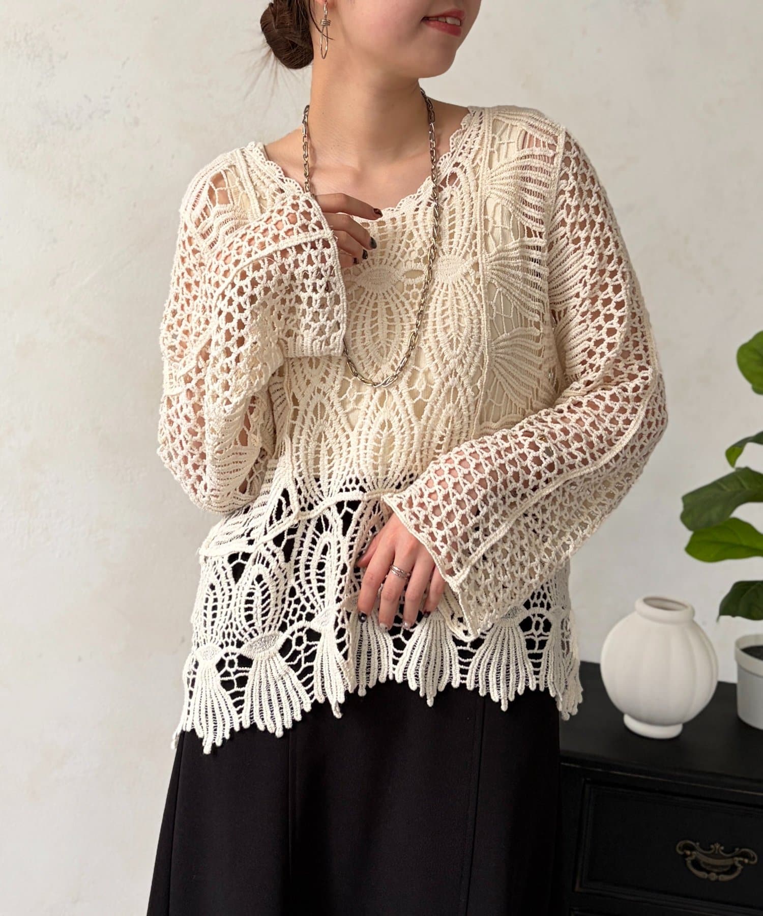 Chez toi(シェトワ) カギ針ニットプルオーバー