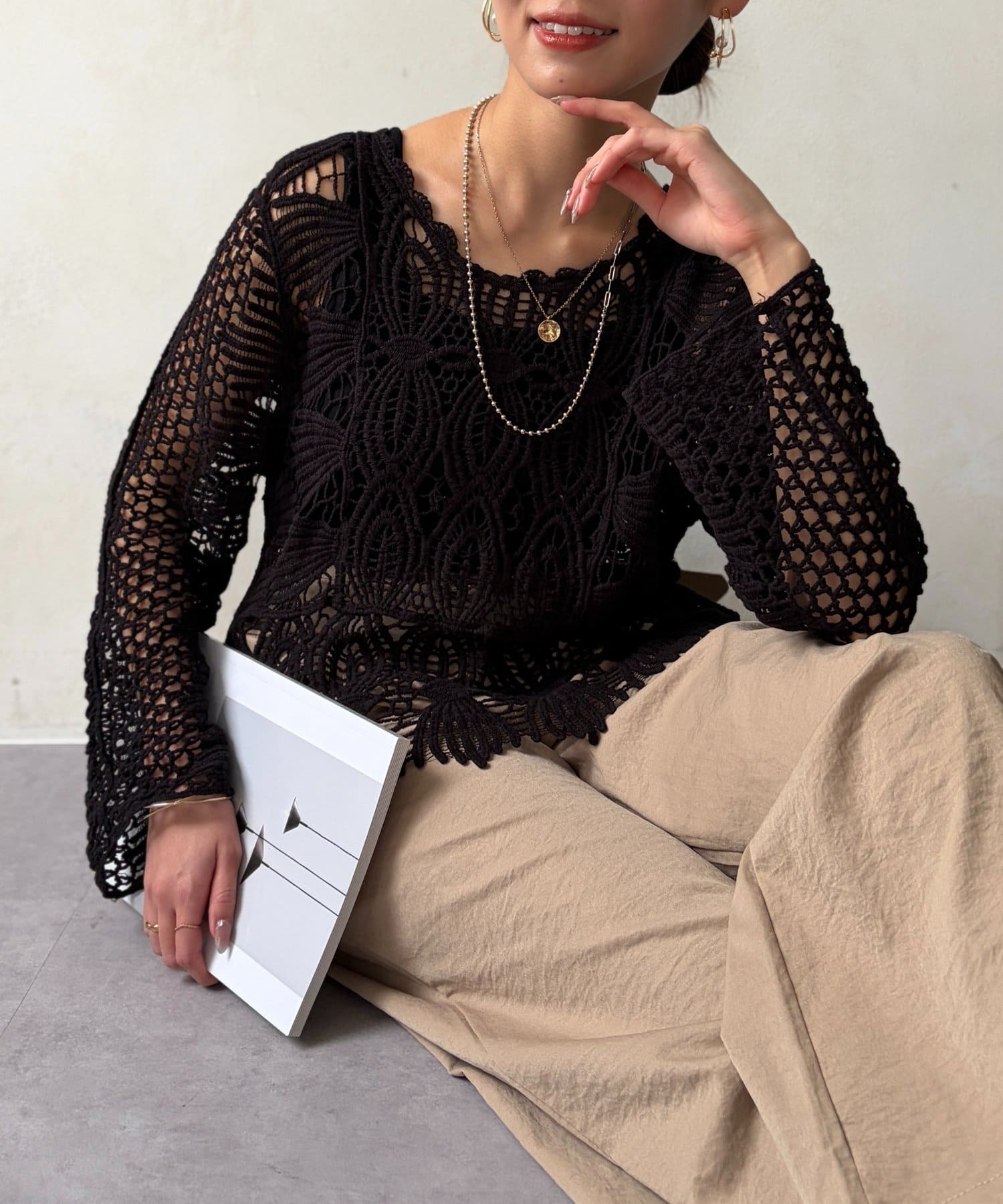 Chez toi(シェトワ) カギ針ニットプルオーバー