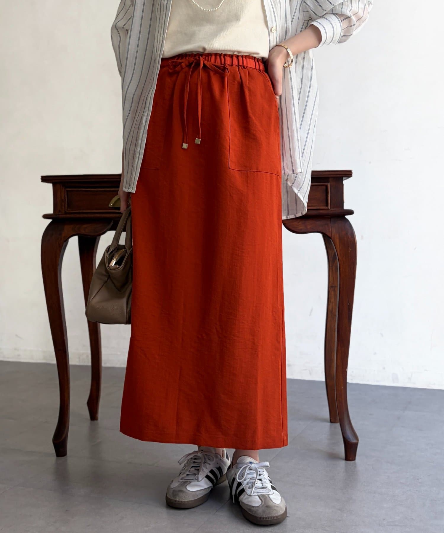 Chez toi(シェトワ) リネンライクウエストテープナロースカート