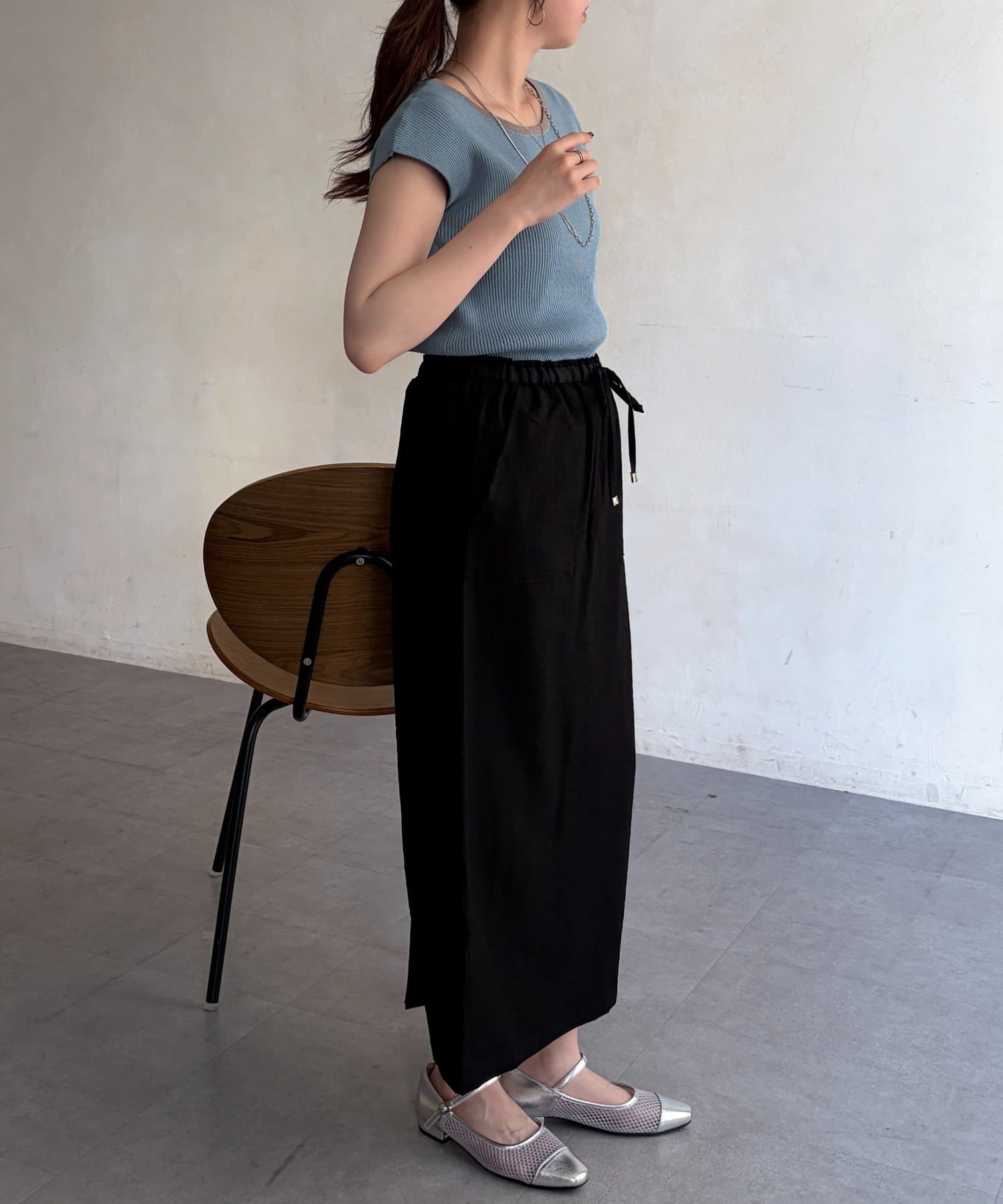 Chez toi(シェトワ) リネンライクウエストテープナロースカート