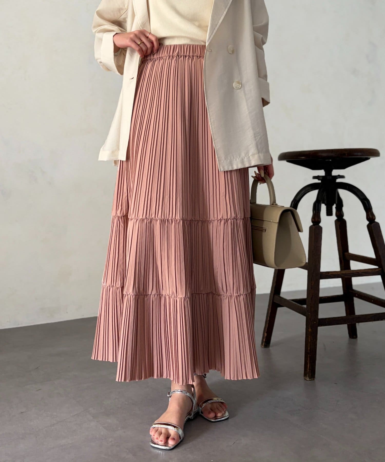 Chez toi(シェトワ) プリーツ切替ティアードスカート