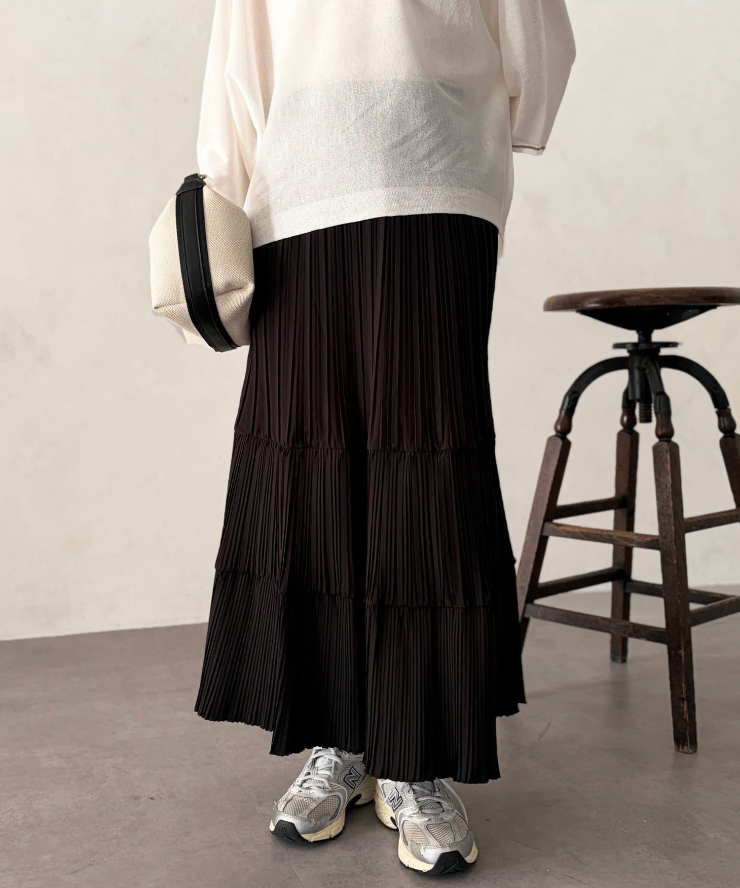 Chez toi(シェトワ) プリーツ切替ティアードスカート