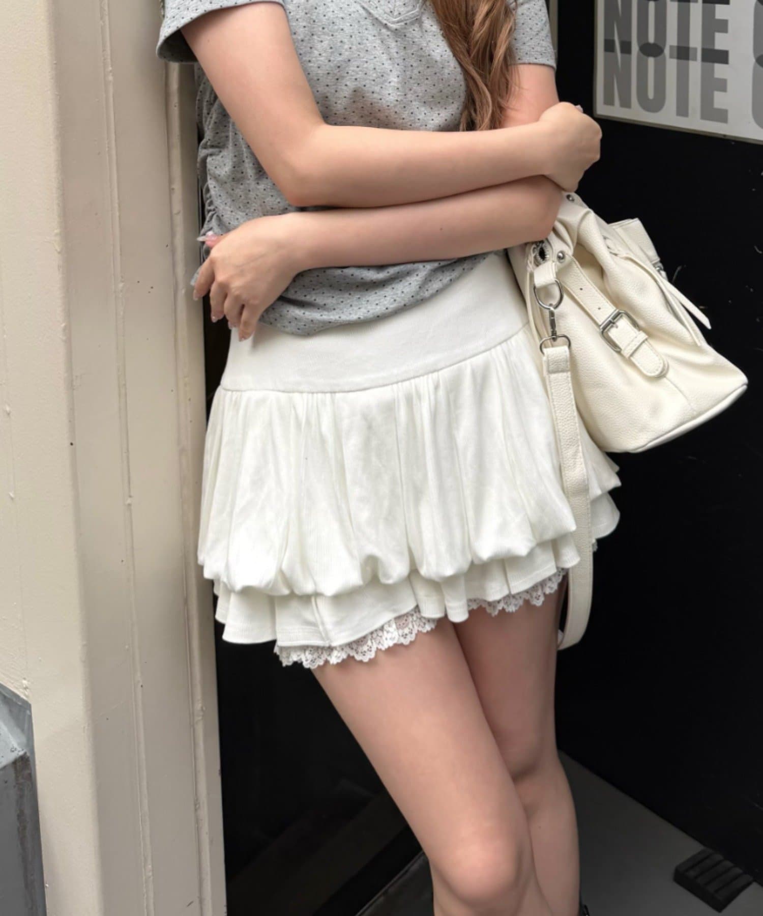 RAY CASSIN(レイカズン) 【無地 / ドット / 花柄】カットティアードバルーンミニスカート