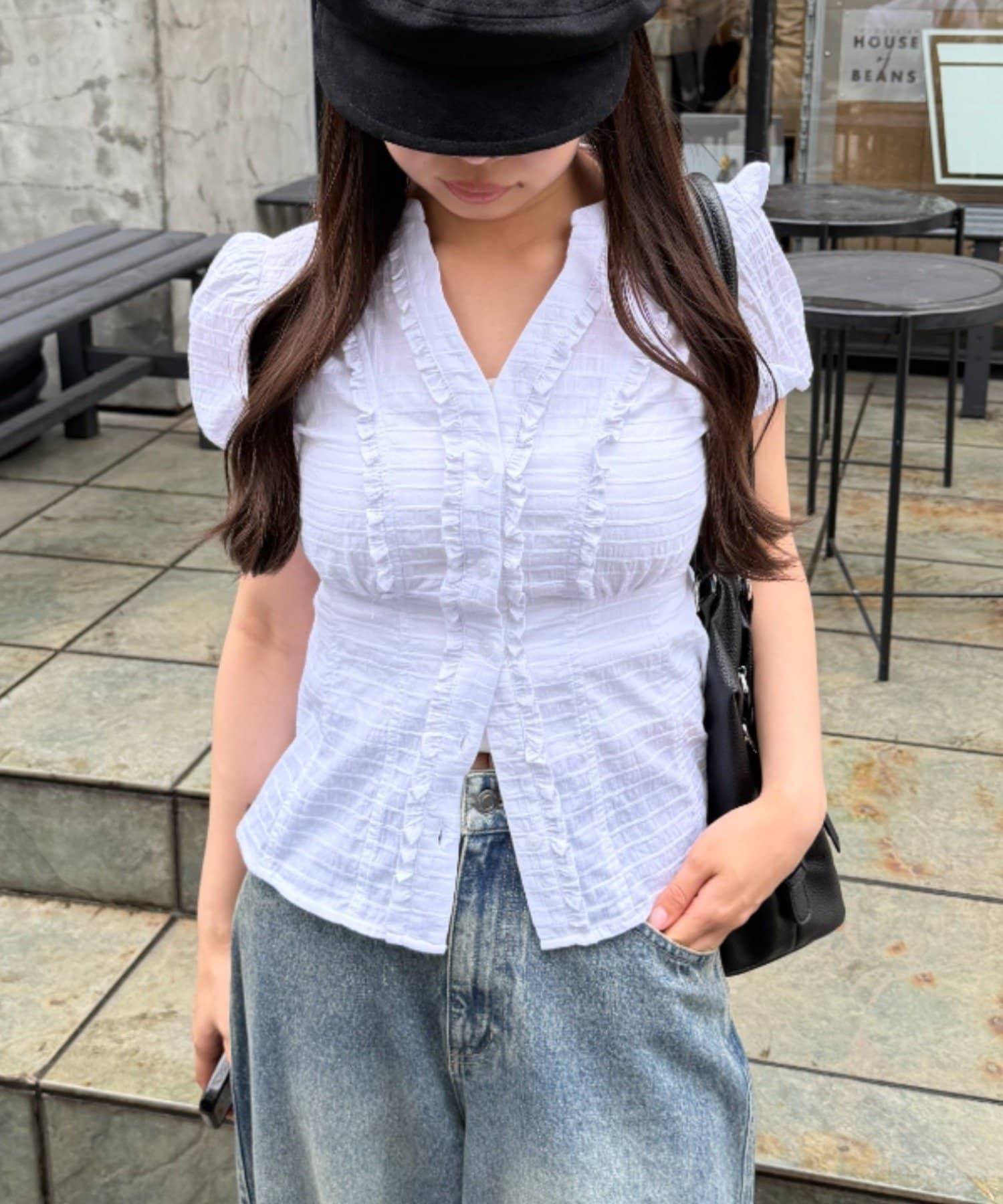 RAY CASSIN(レイカズン) 【5色展開 】スキッパーフリルシャツ