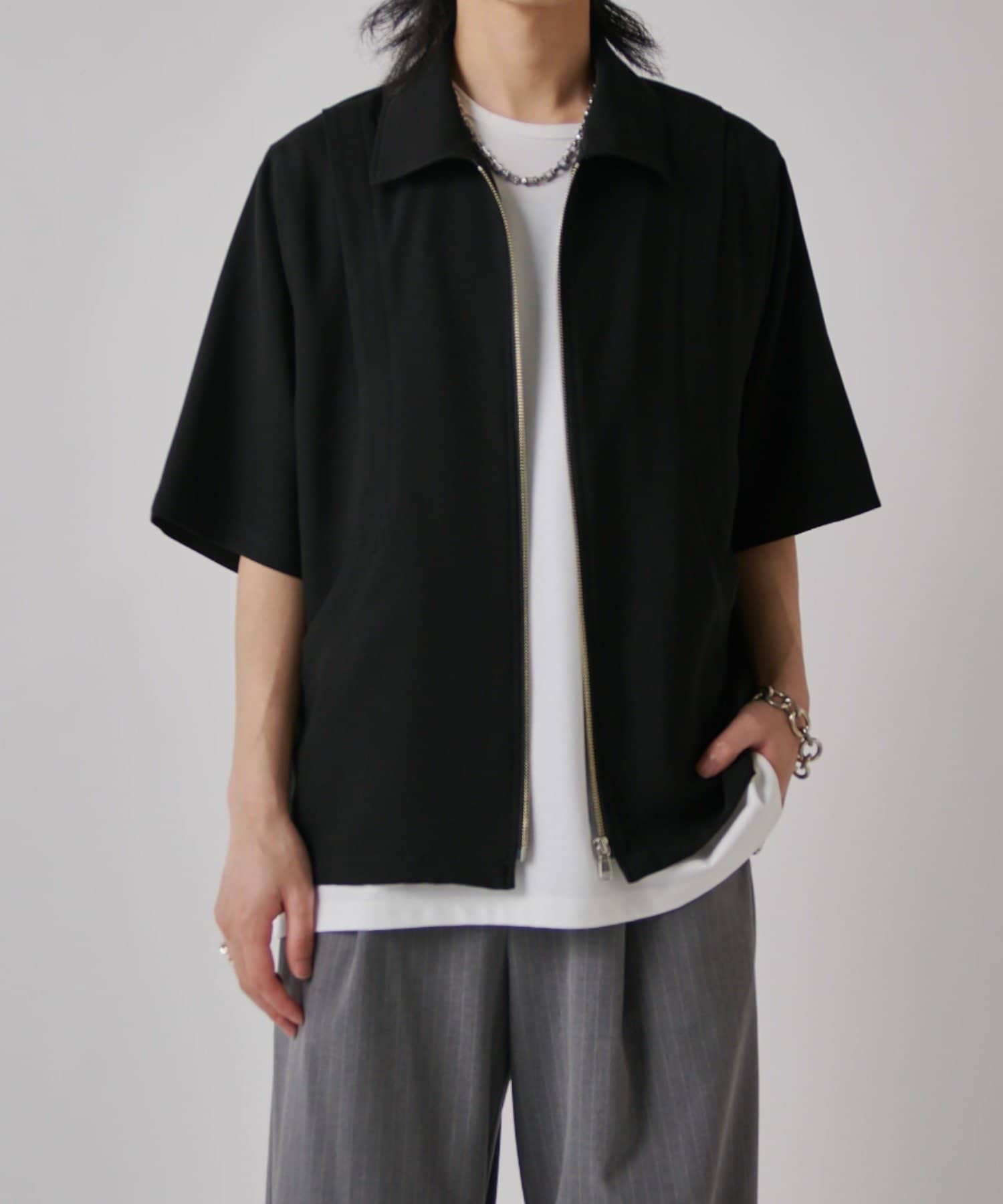 Lui's(ルイス) レイヤードジップ半袖シャツ