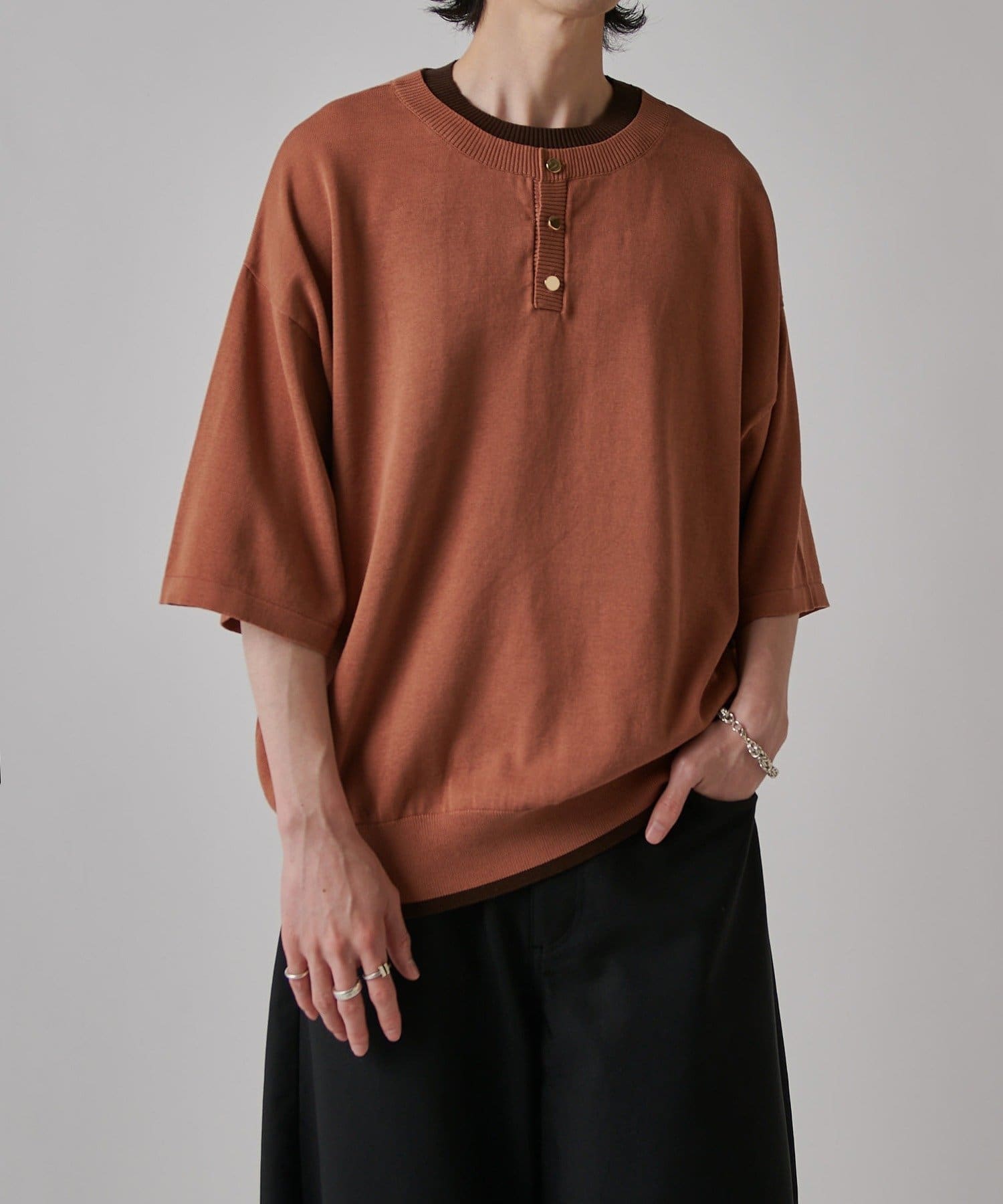 Lui's(ルイス) レイヤードヘンリーショートスリーブTシャツ