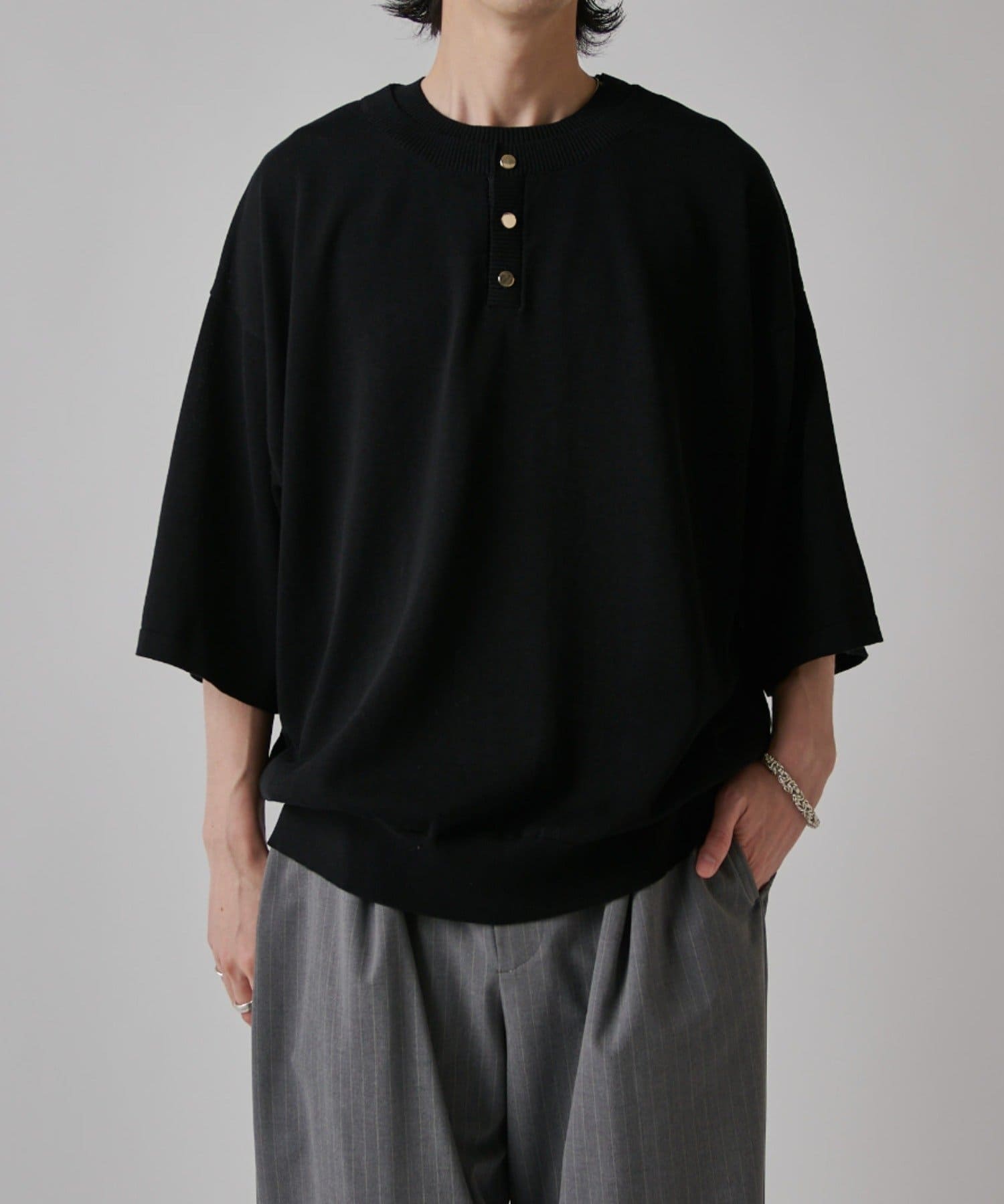 Lui's(ルイス) レイヤードヘンリーショートスリーブTシャツ