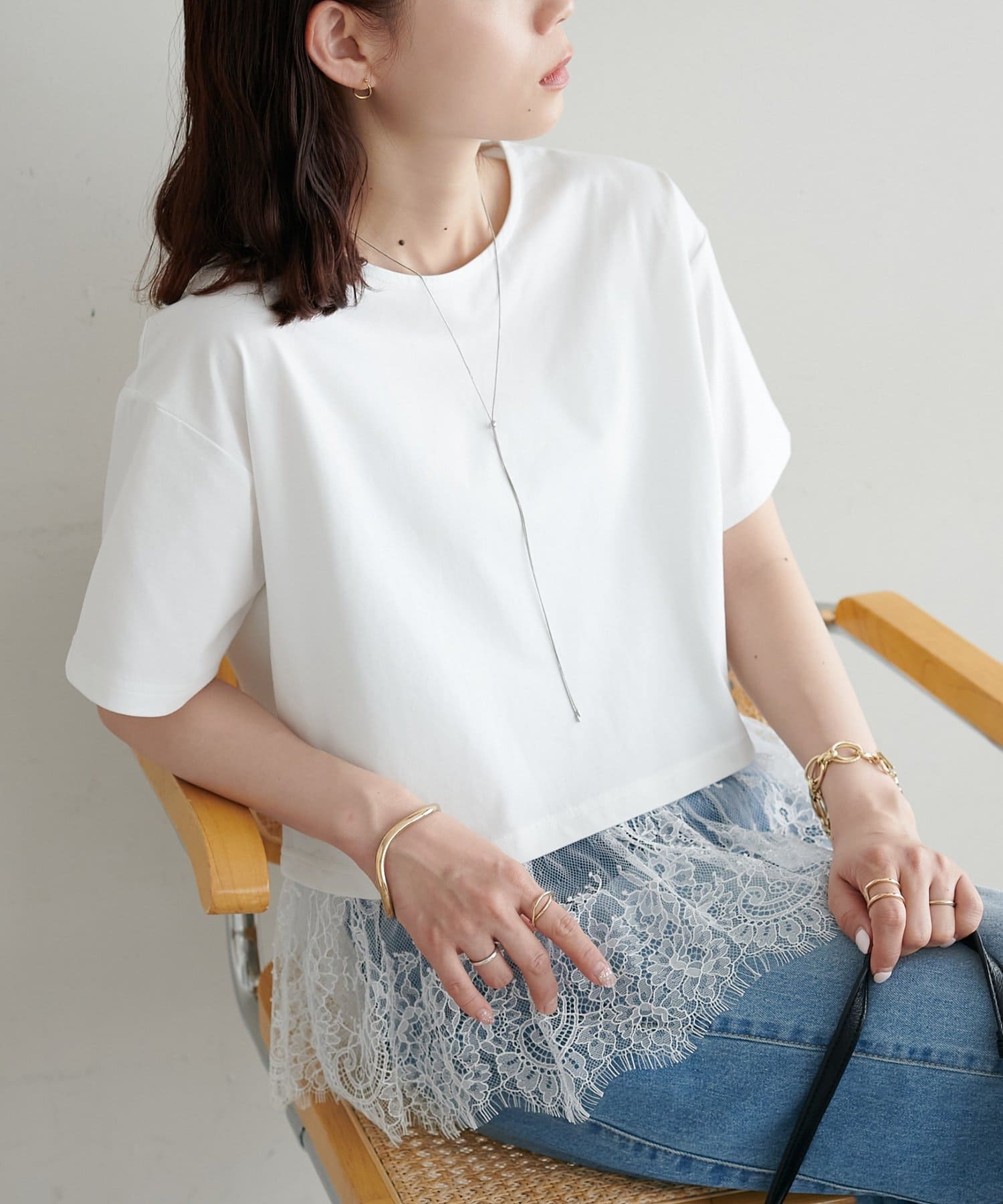 DISCOAT(ディスコート) 【WEB限定】ヒゲレースドッキング半袖Tシャツ