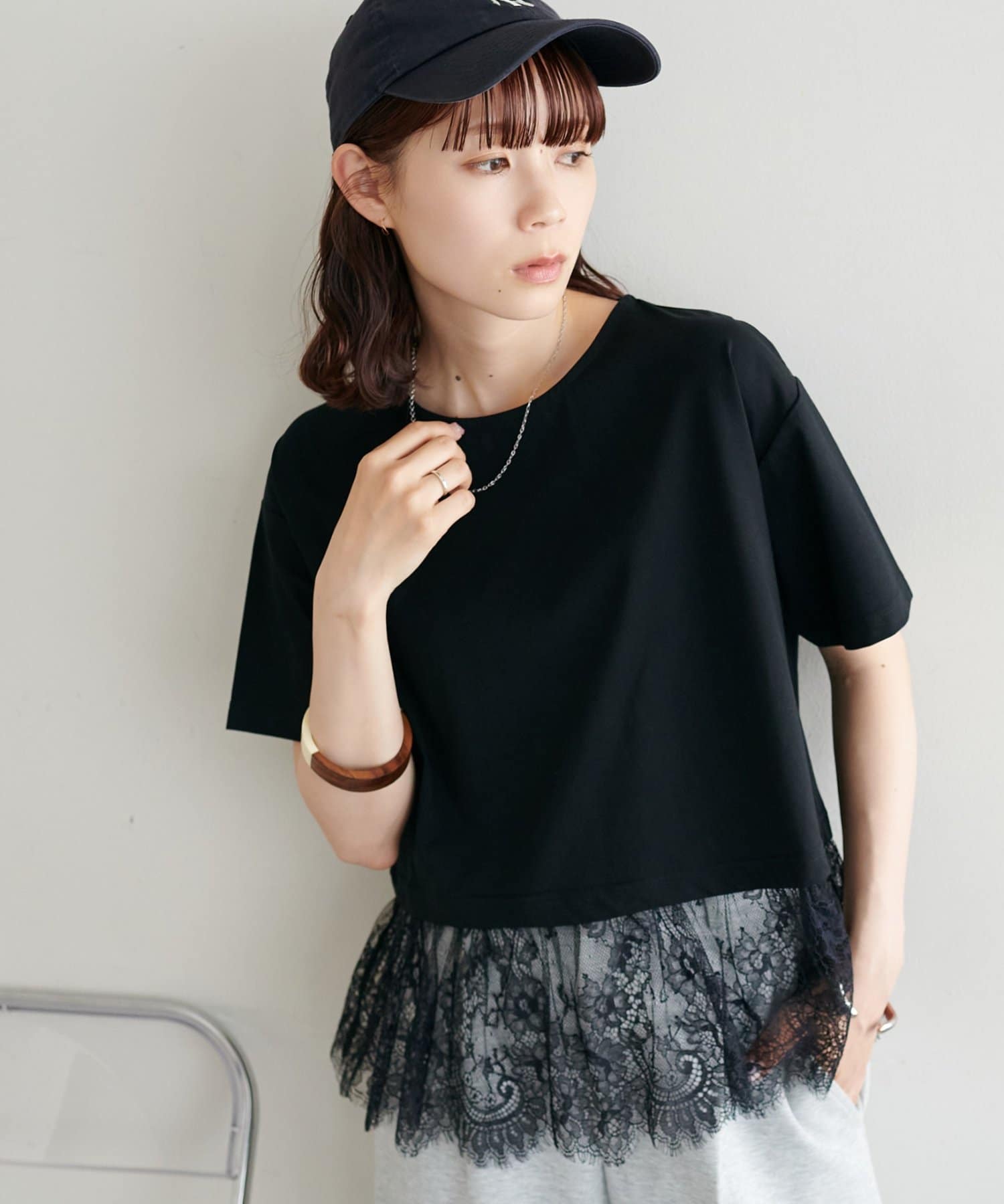 DISCOAT(ディスコート) 【WEB限定】ヒゲレースドッキング半袖Tシャツ