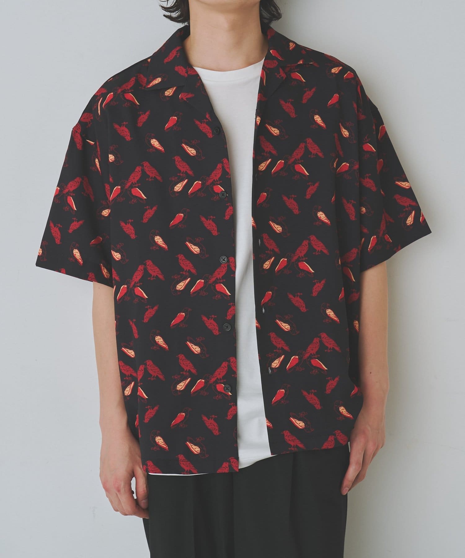 COLONY 2139(コロニー トゥーワンスリーナイン) バードプリントオープンカラー半袖シャツ