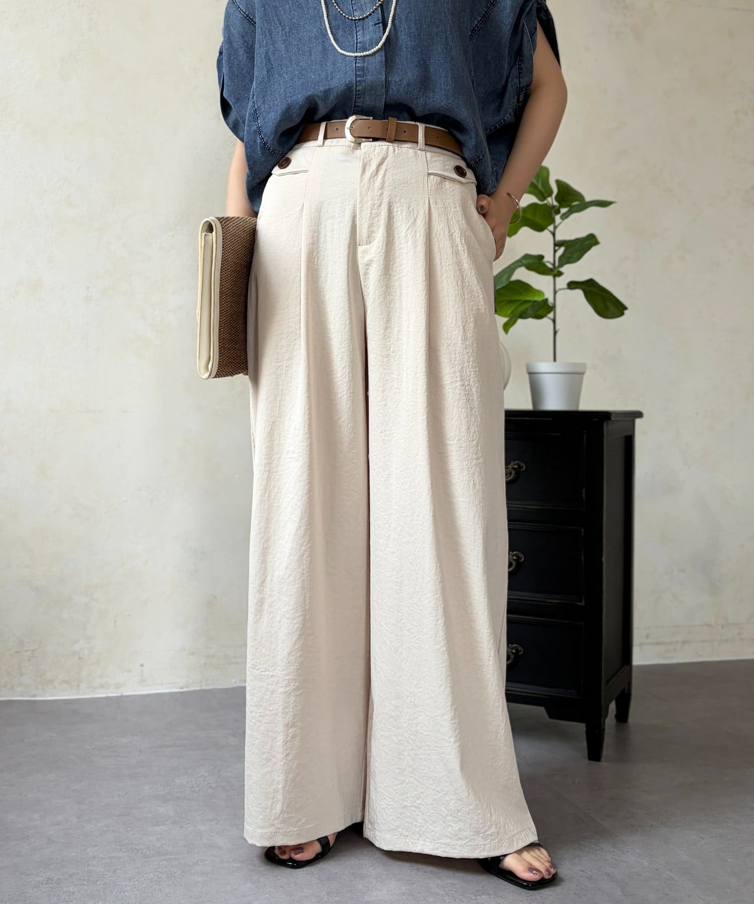 Chez toi(シェトワ) サイドポケットデザインベルト付きパンツ