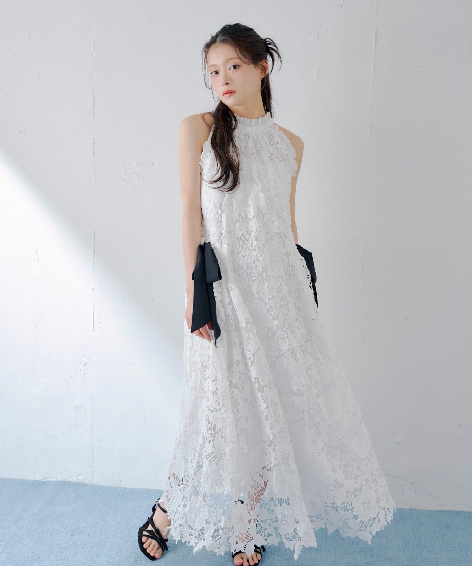 Chico(チコ) 4/9(木)0:00販売【SALON by Chico】リボン取り外し/ レースティアードアメスリワンピース