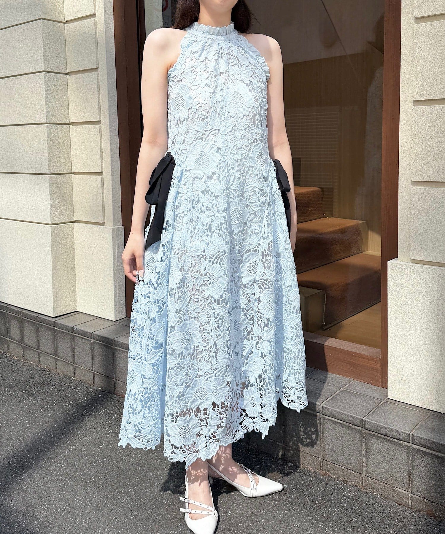 Chico(チコ) 4/9(木)0:00販売【SALON by Chico】リボン取り外し/ レースティアードアメスリワンピース