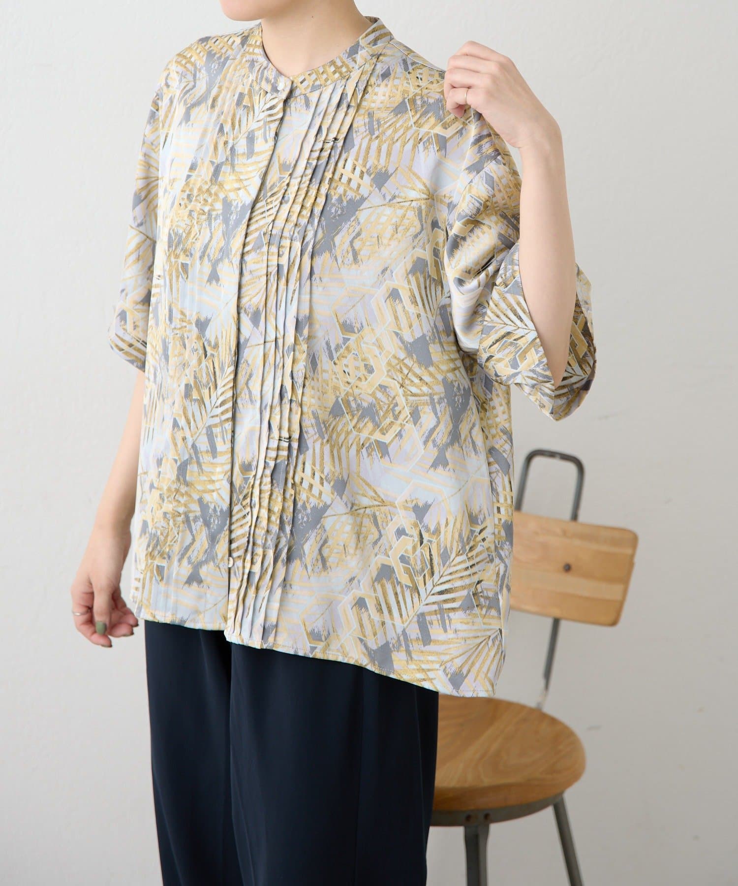 ear PAPILLONNER(イア パピヨネ) 《シワになりにくい/軽量》半袖柄ピンタックブラウス【SUM1 STYLE(スミスタイル)】