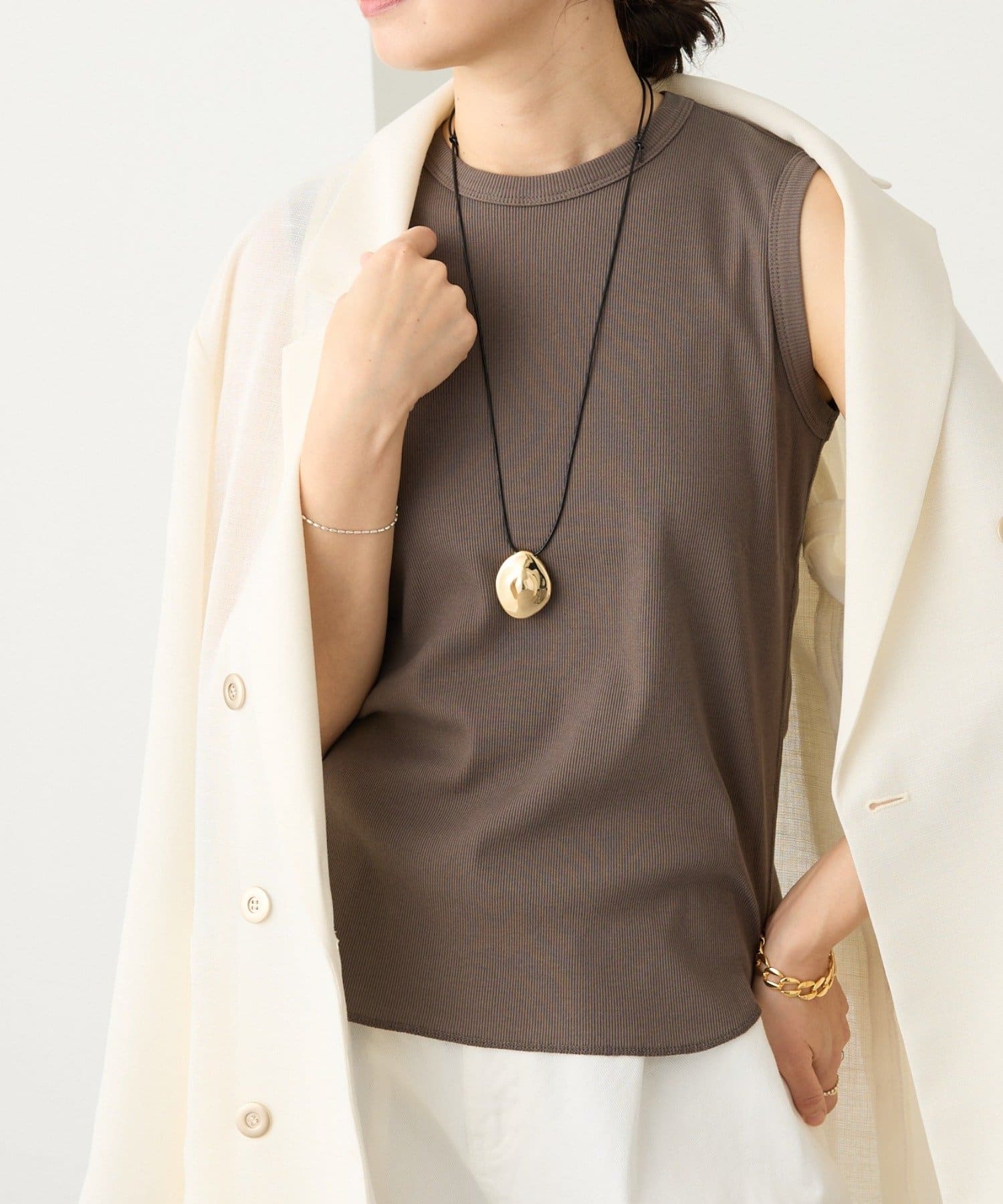 RIVE DROITE(リヴドロワ) 予約【ストレッチ性抜群】テレコスリーブレスTee