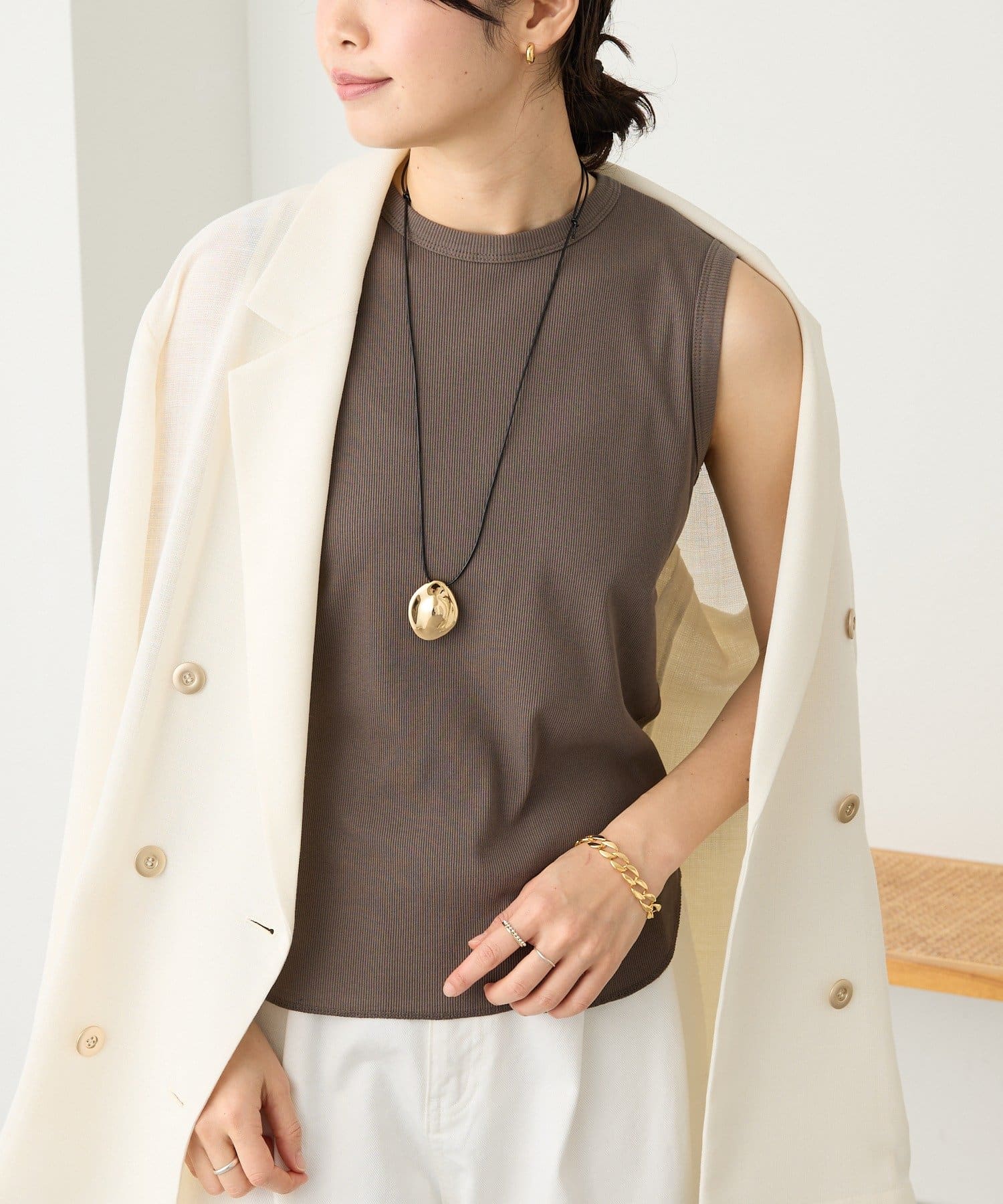 RIVE DROITE(リヴドロワ) 予約【ストレッチ性抜群】テレコスリーブレスTee