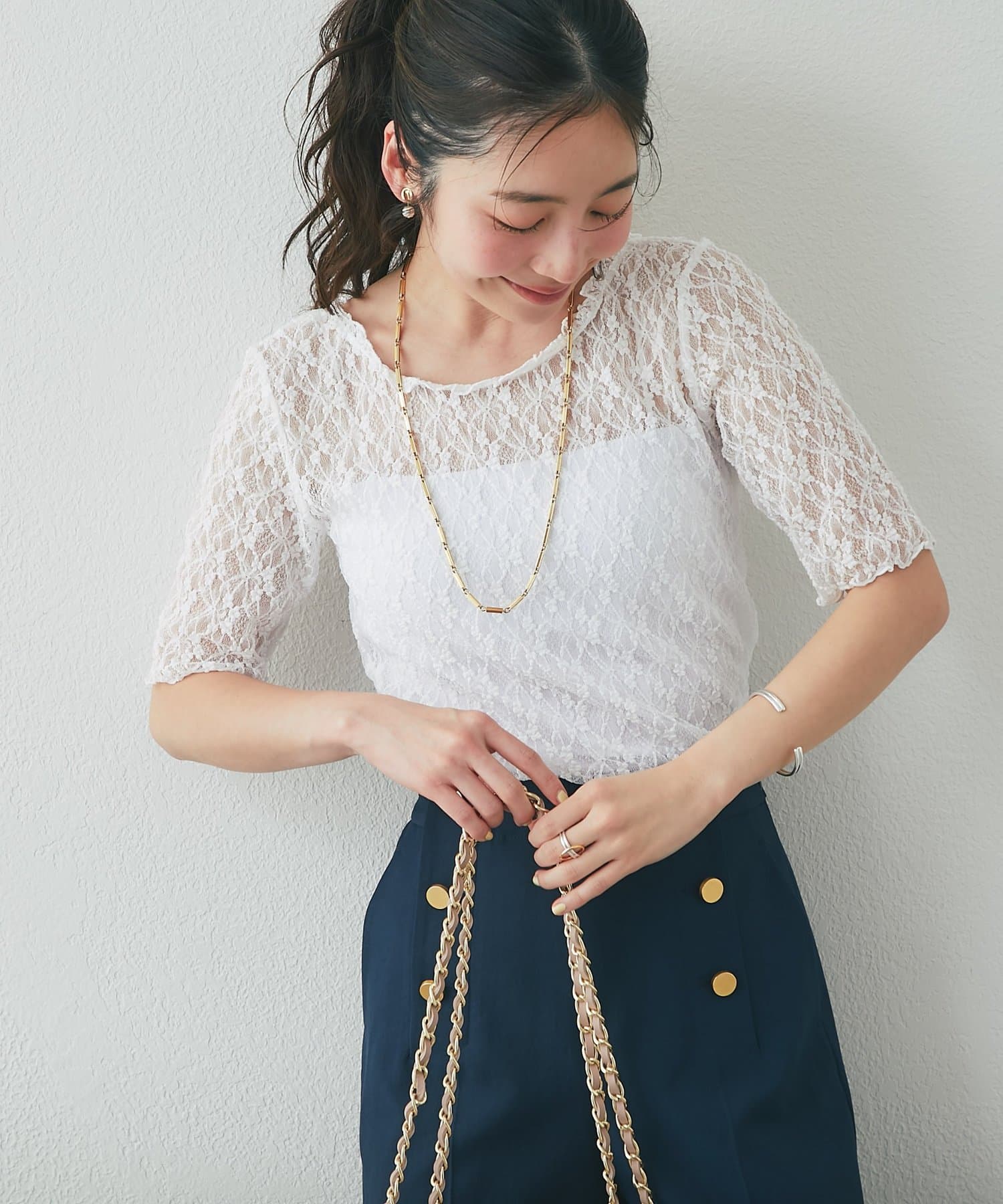 La boutique BonBon(ラブティックボンボン) ドライタッチレース前後２WAYトップス