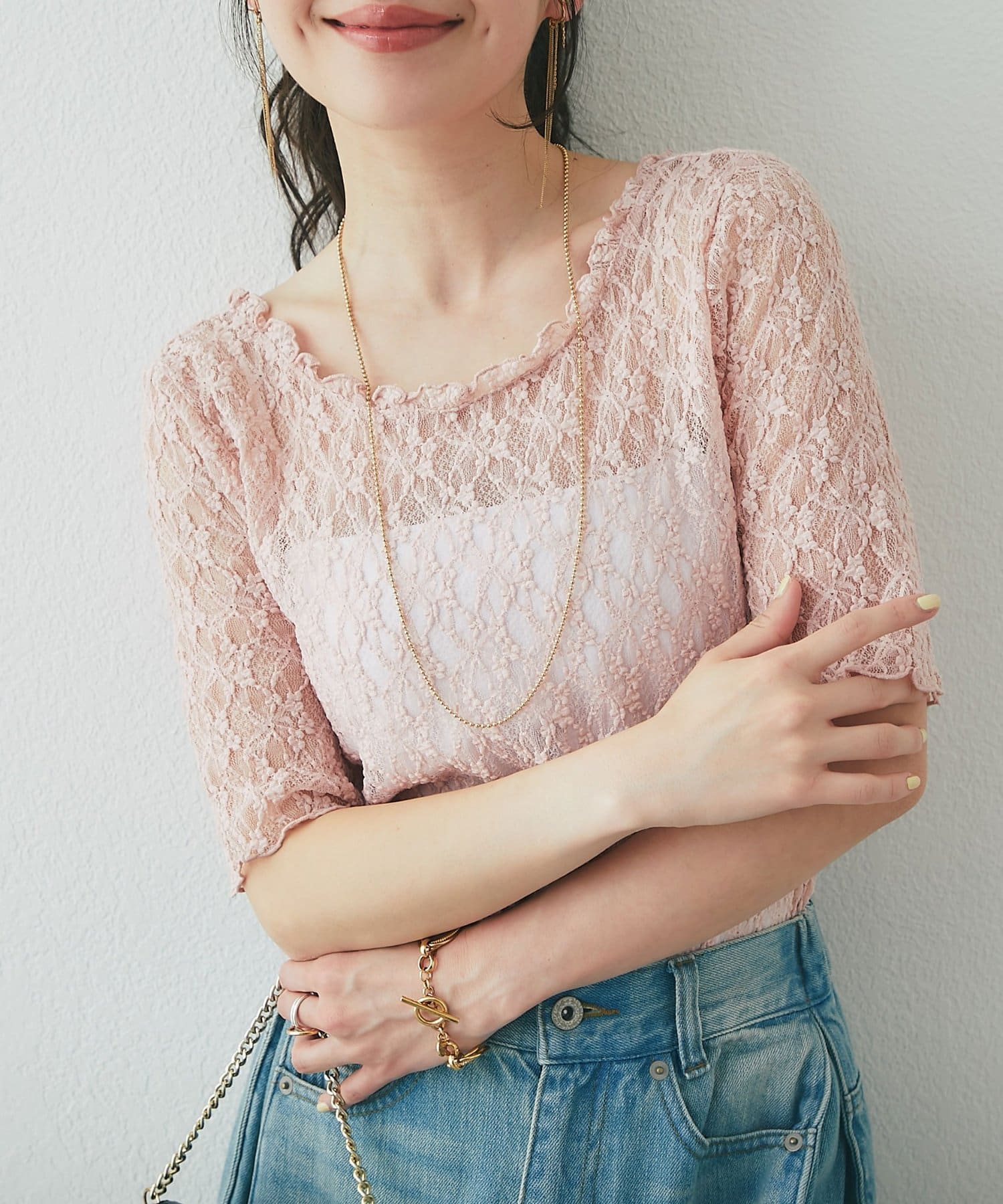 La boutique BonBon(ラブティックボンボン) ドライタッチレース前後２WAYトップス