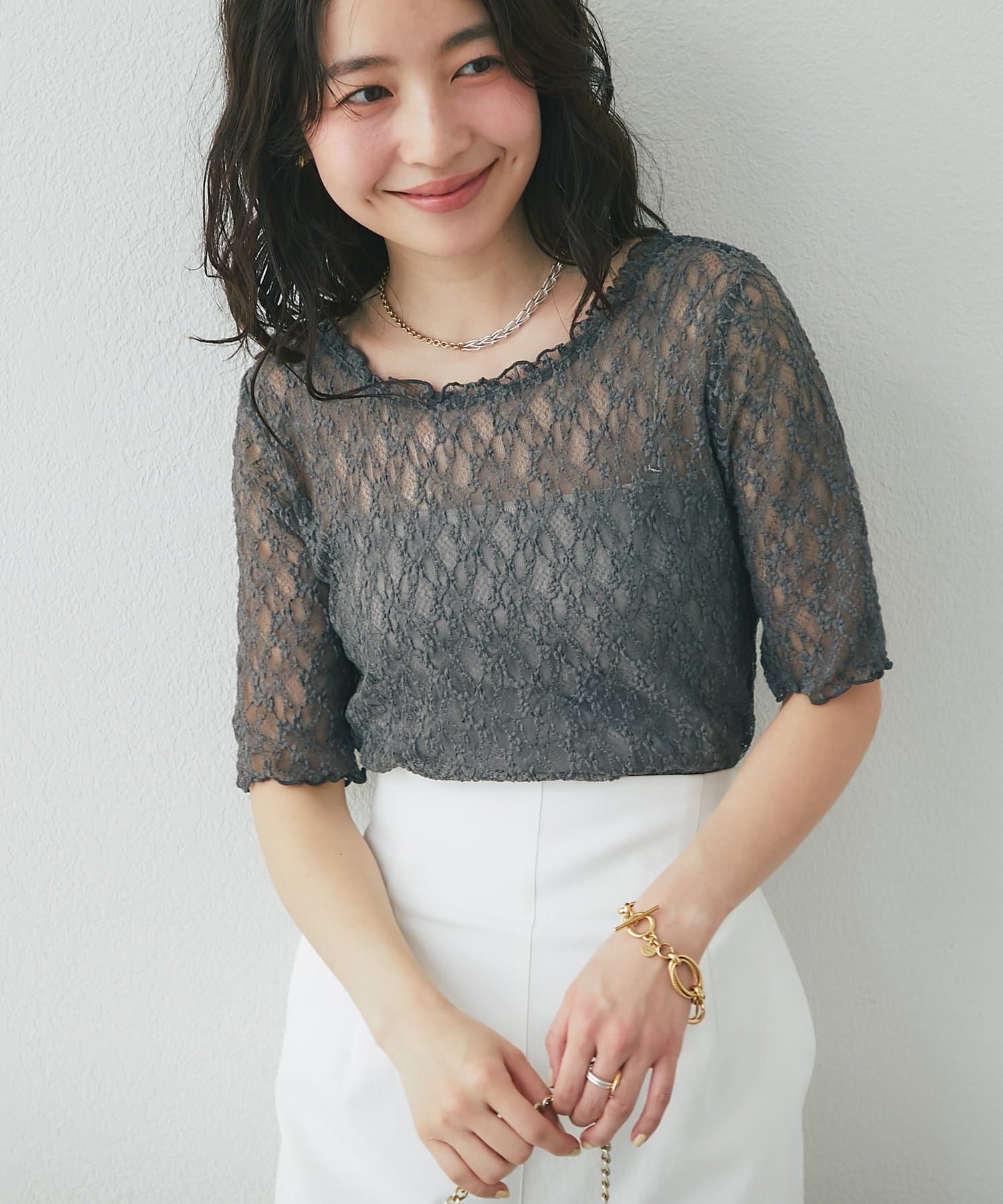 La boutique BonBon(ラブティックボンボン) ドライタッチレース前後２WAYトップス