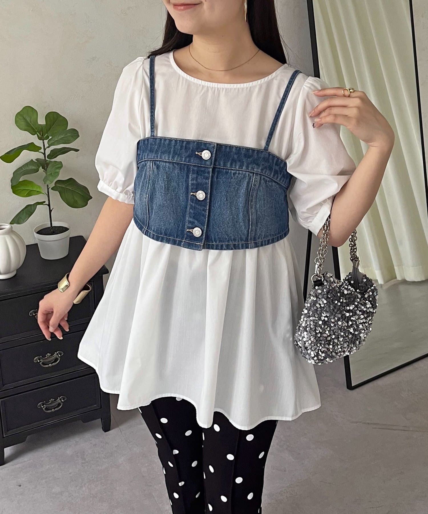 prose verse(プロズヴェール) 【セットアイテム】デニムビスチェ×ペプラムブラウス