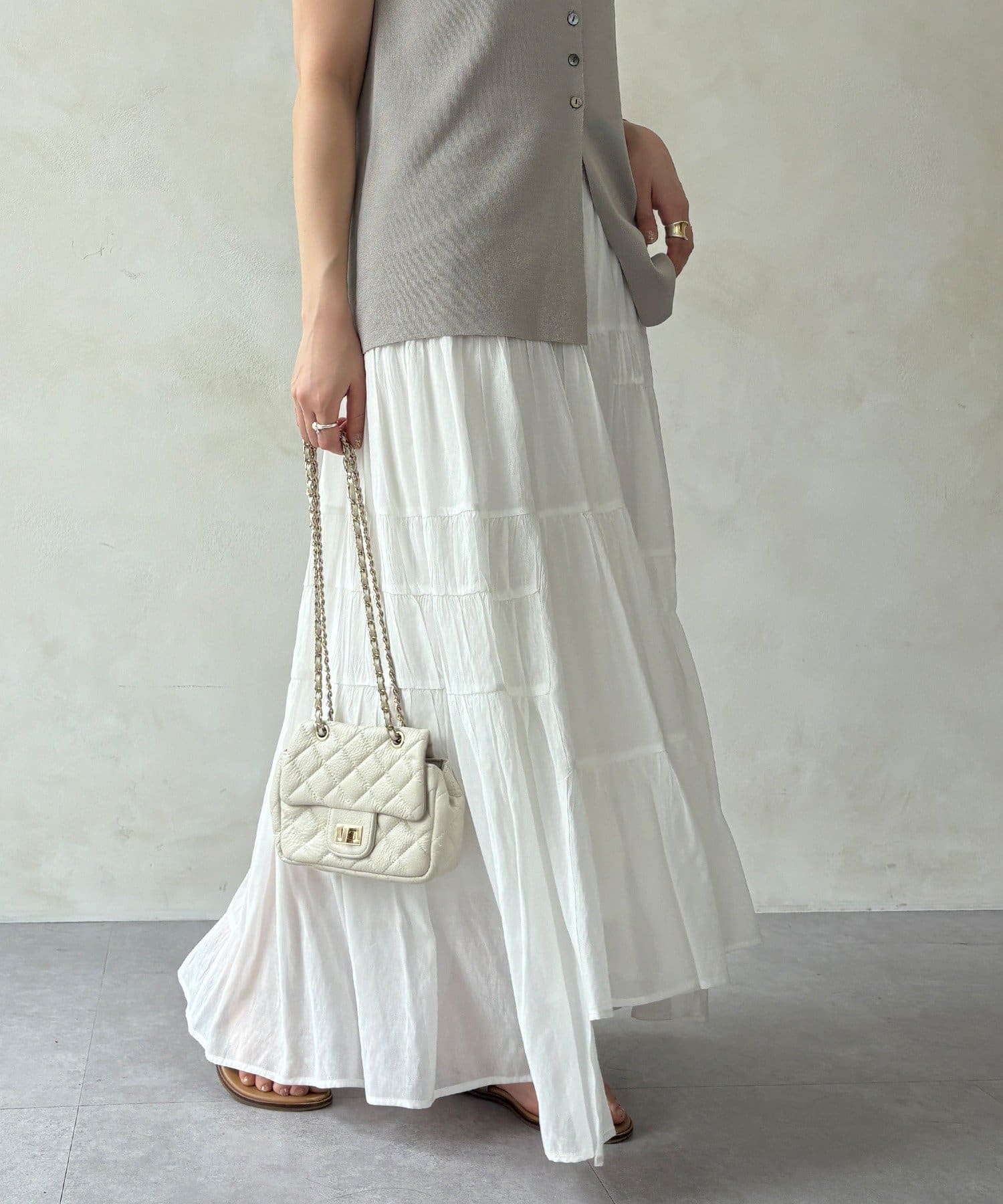 DOUDOU(ドゥドゥ) 【WEB限定】ボイルギャザーティアードスカート