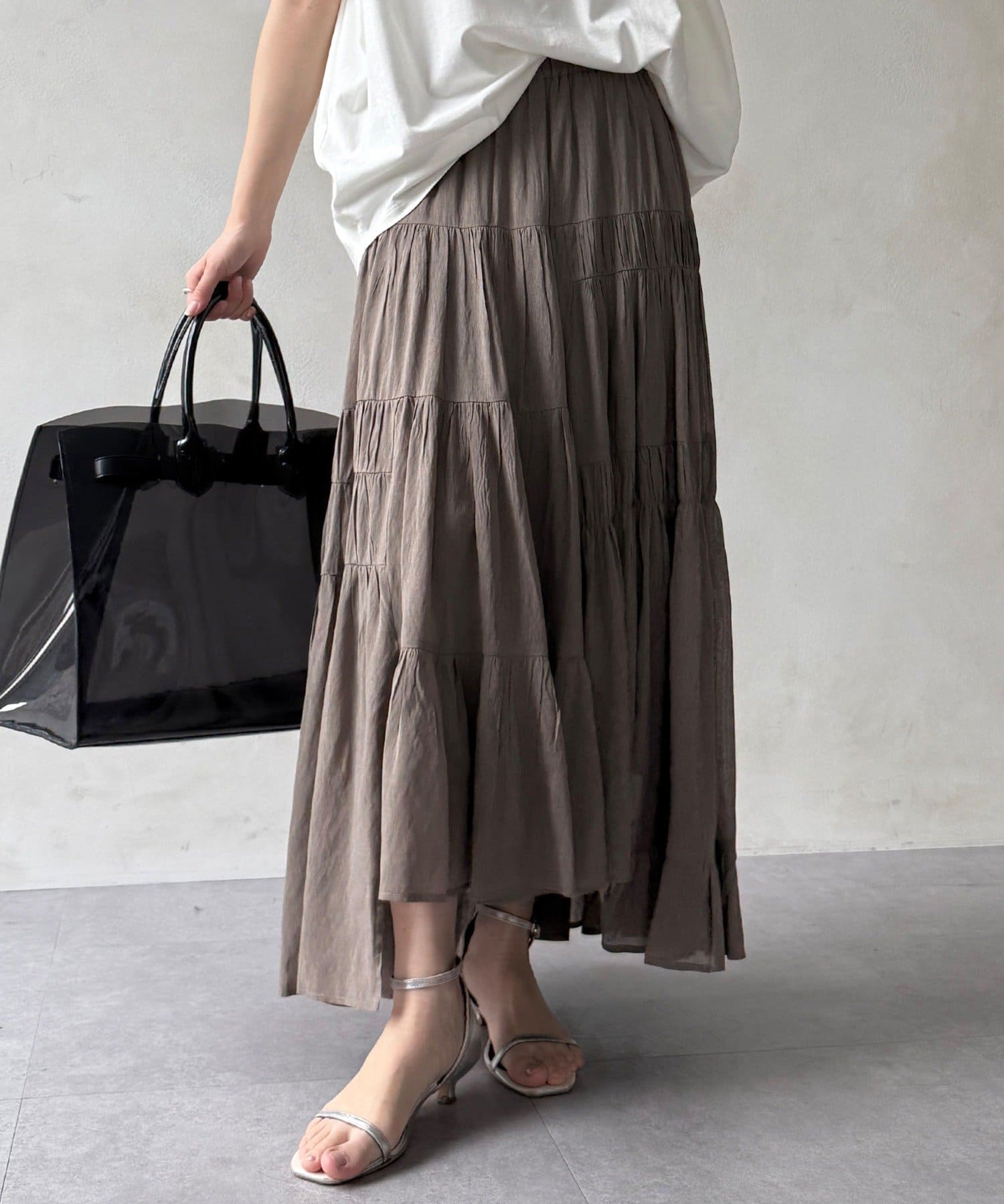 DOUDOU(ドゥドゥ) 【WEB限定】ボイルギャザーティアードスカート