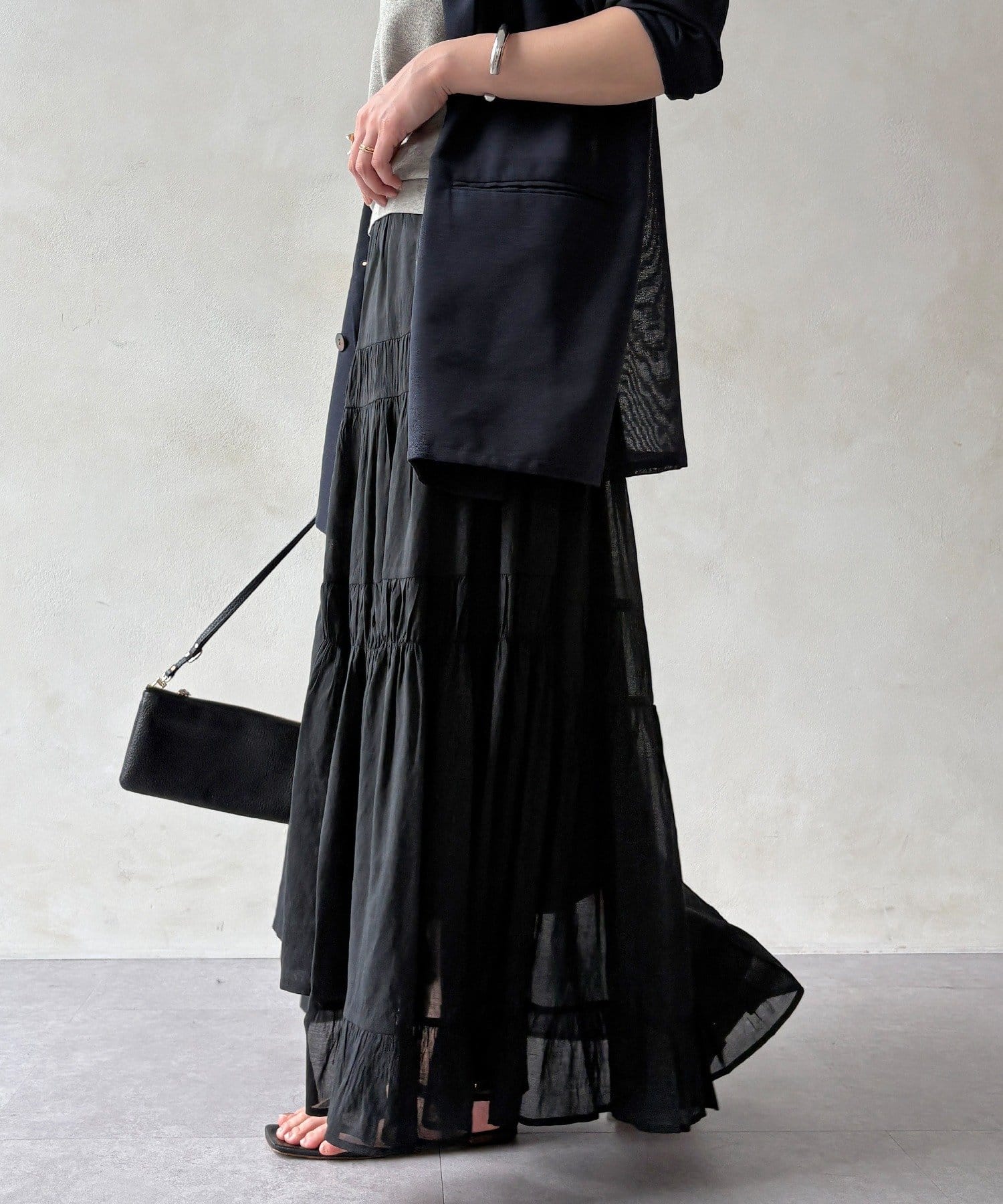 DOUDOU(ドゥドゥ) 【WEB限定】ボイルギャザーティアードスカート